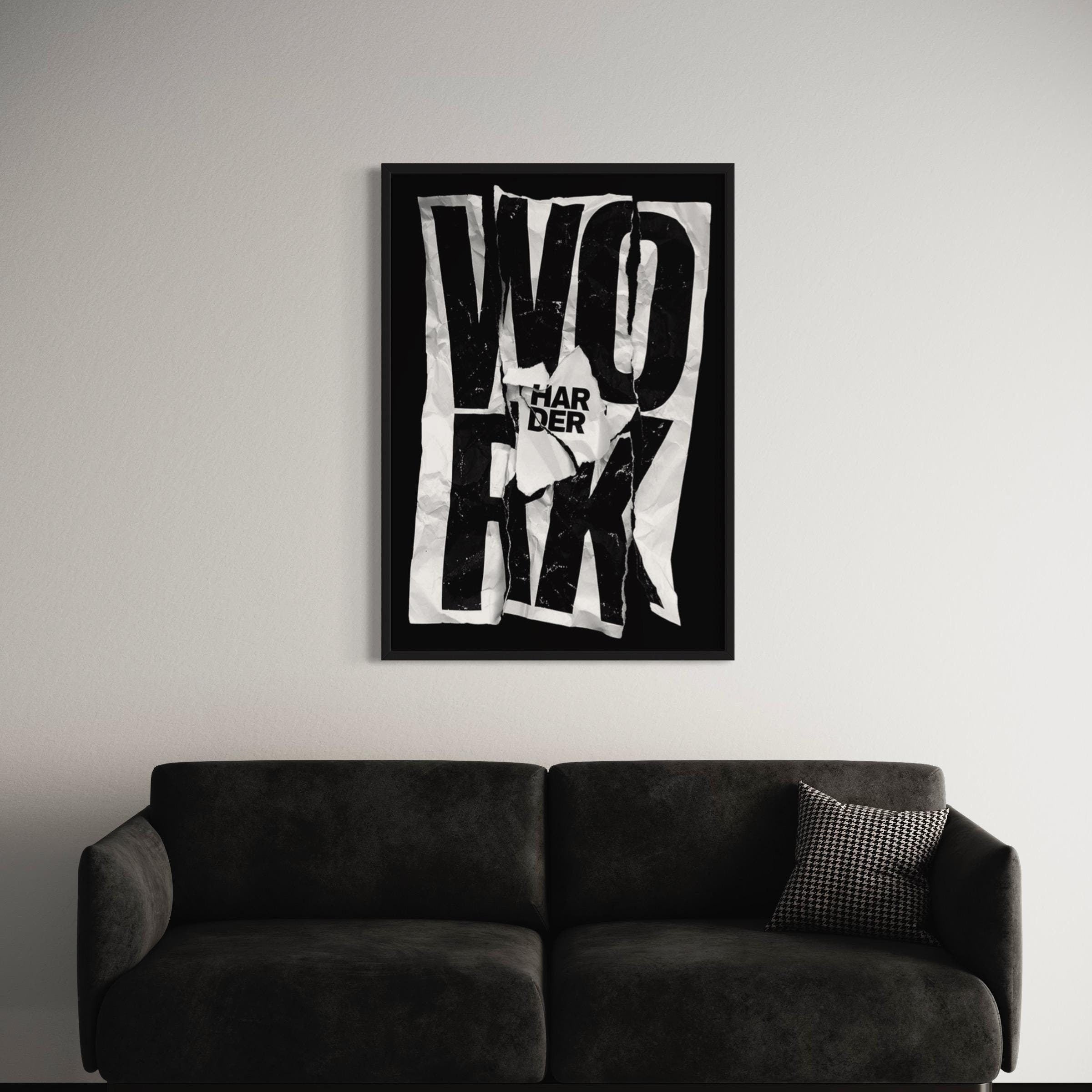 Work Harder Motivational Crumpled Paper Design Canvas Art | Poster Print