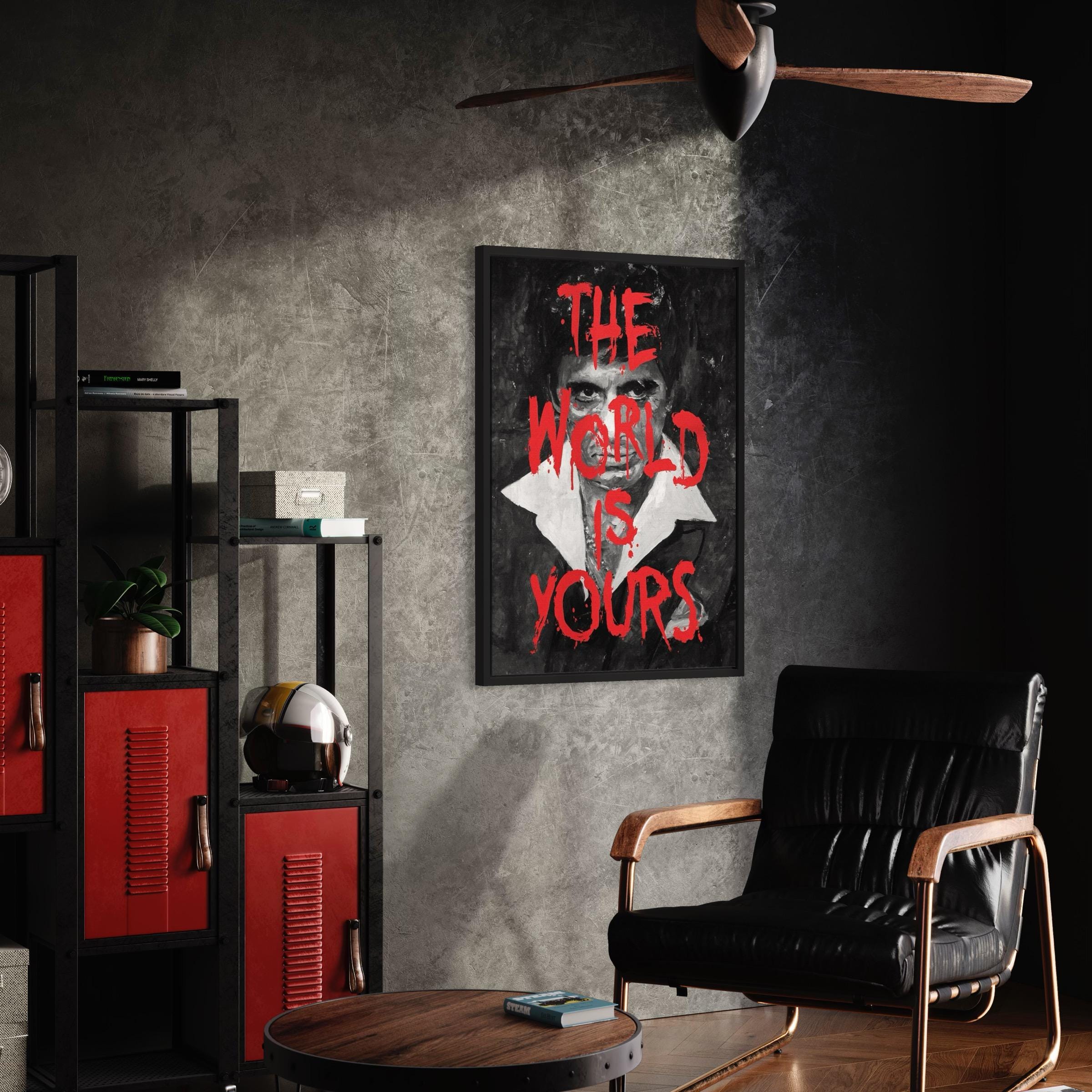 The World Is Yours | Black & White Scarface Movie Al Pacino Canvas Art | Poster Print