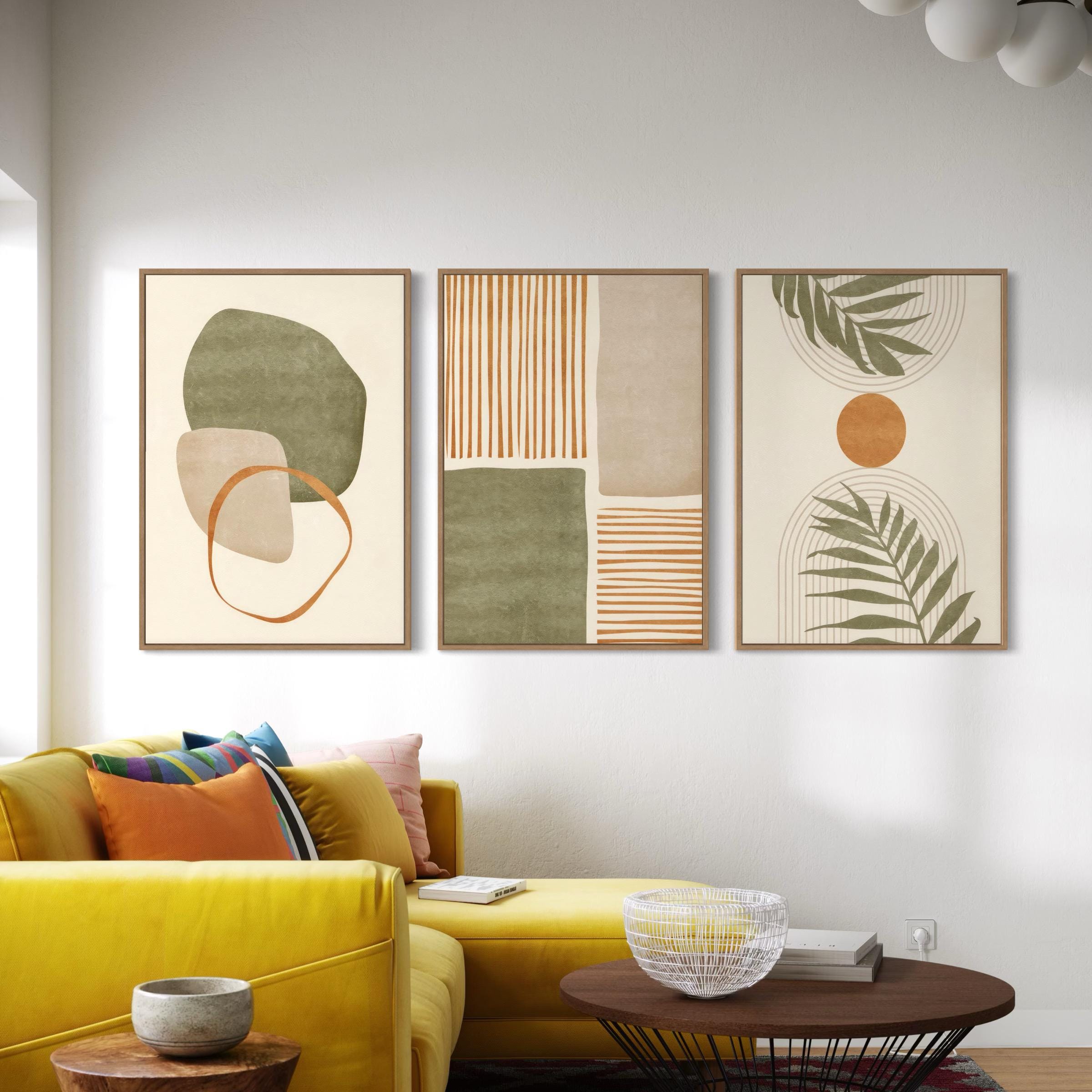 Set of 3 Canvas Wall Art | Poster Prints | Mid Century Modern Minimalist Boho Leaf Decor