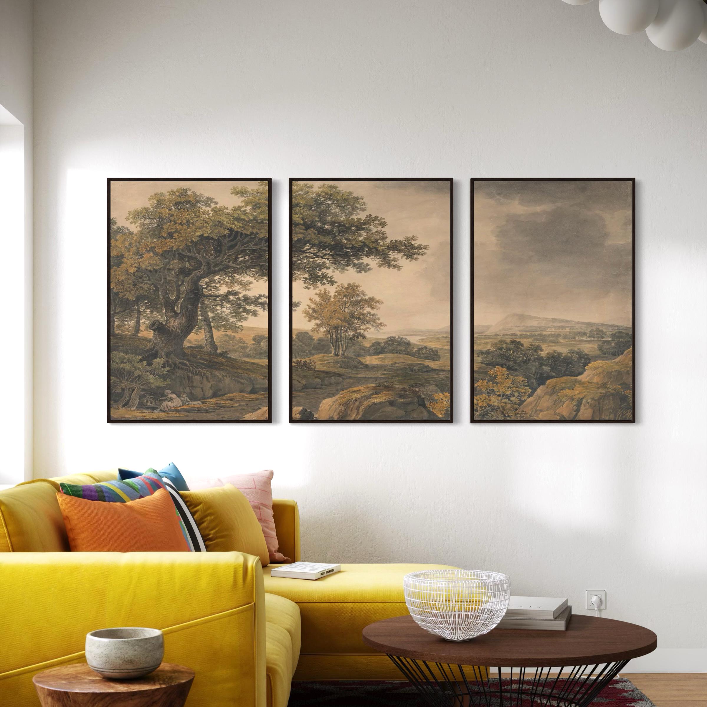 Pastoral Countryside Set of 3 Poster Prints | Canvas Wall Art | Vintage Rustic Forest Trees