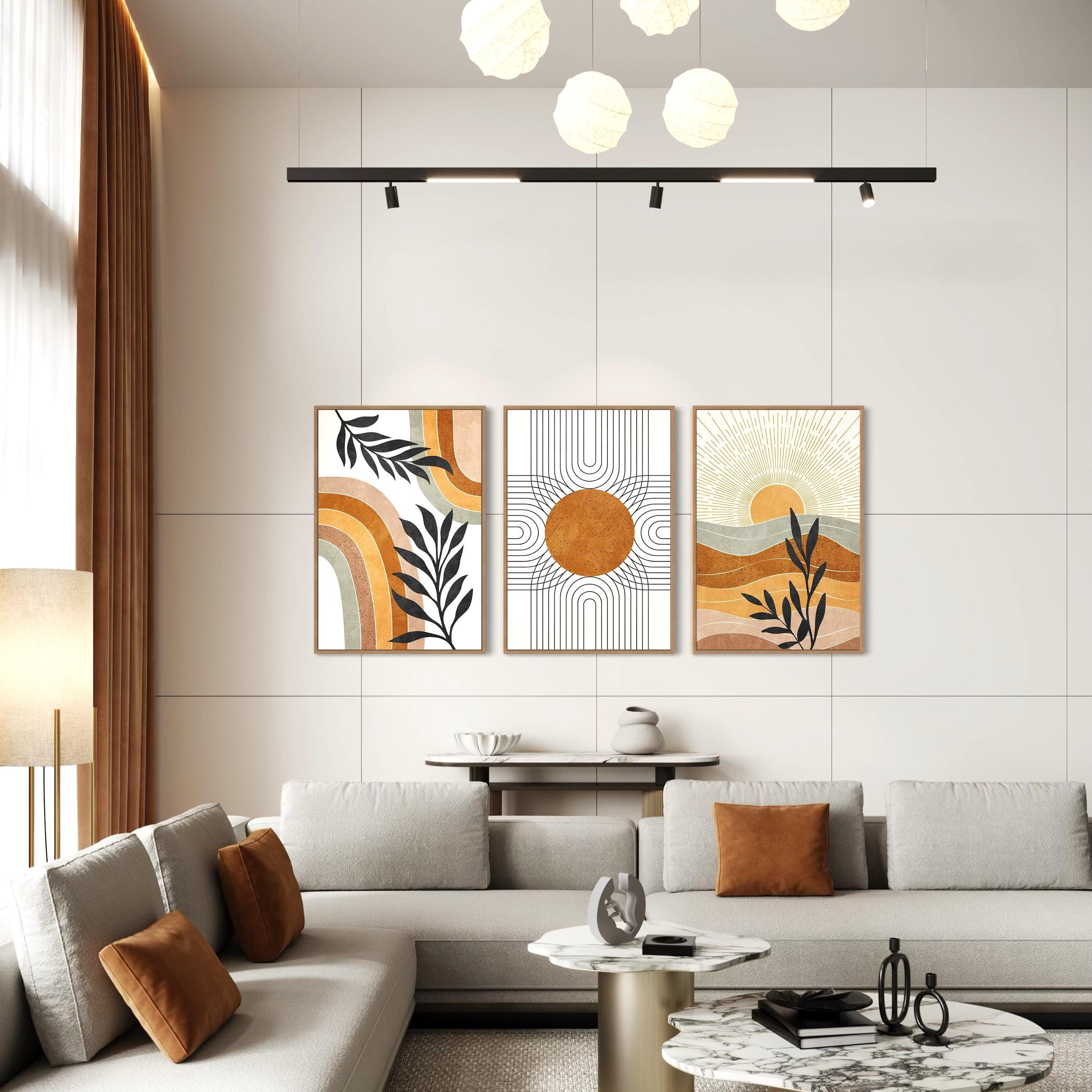 Poster Wall Art Set of 3 Prints | Geometric Sun Desert Plants Canvas | Mid Century Modern Boho