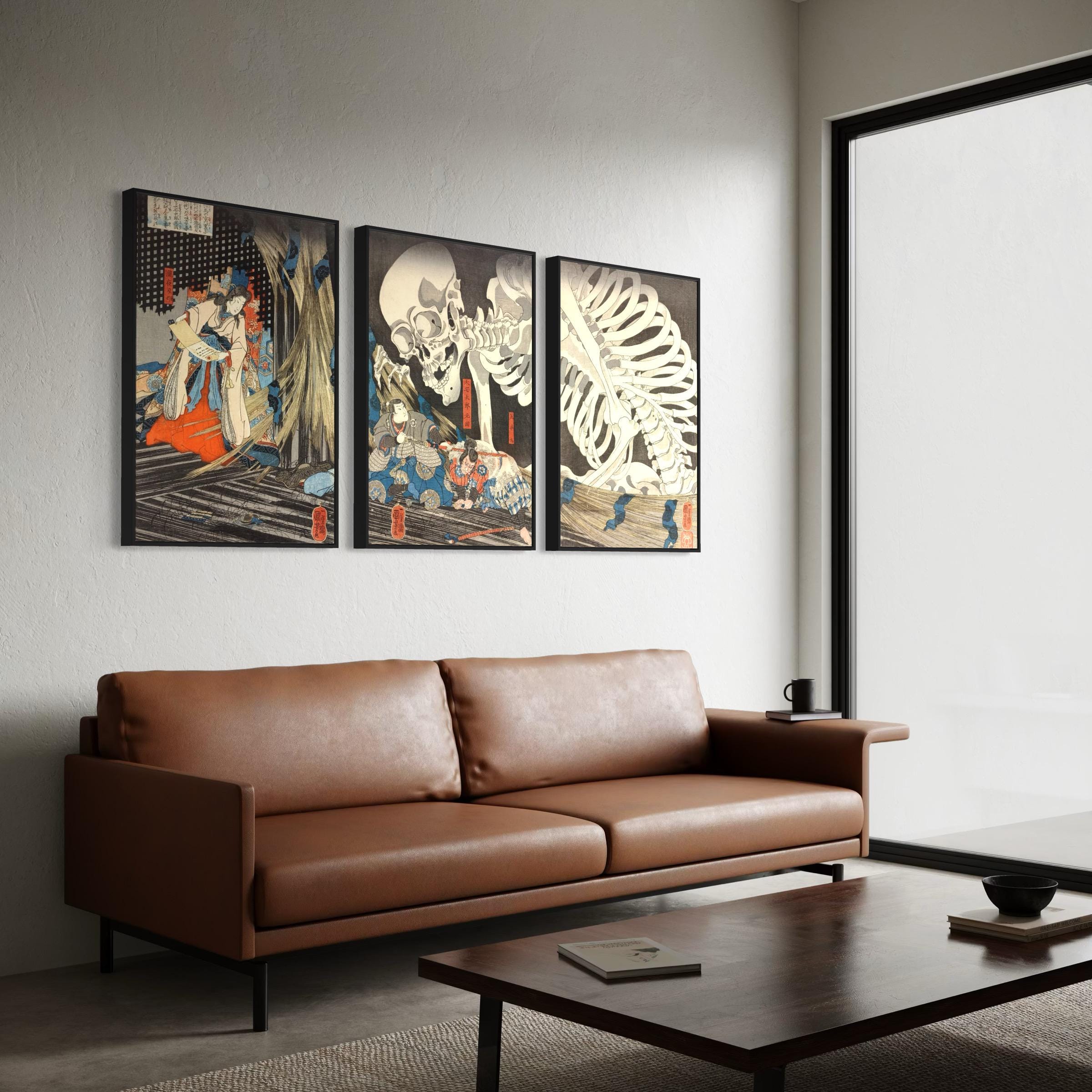 Takiyasha Set Of 3 The Witch & the Skeleton Spectre Japanese Art Mix Poster Prints | Canvas Art