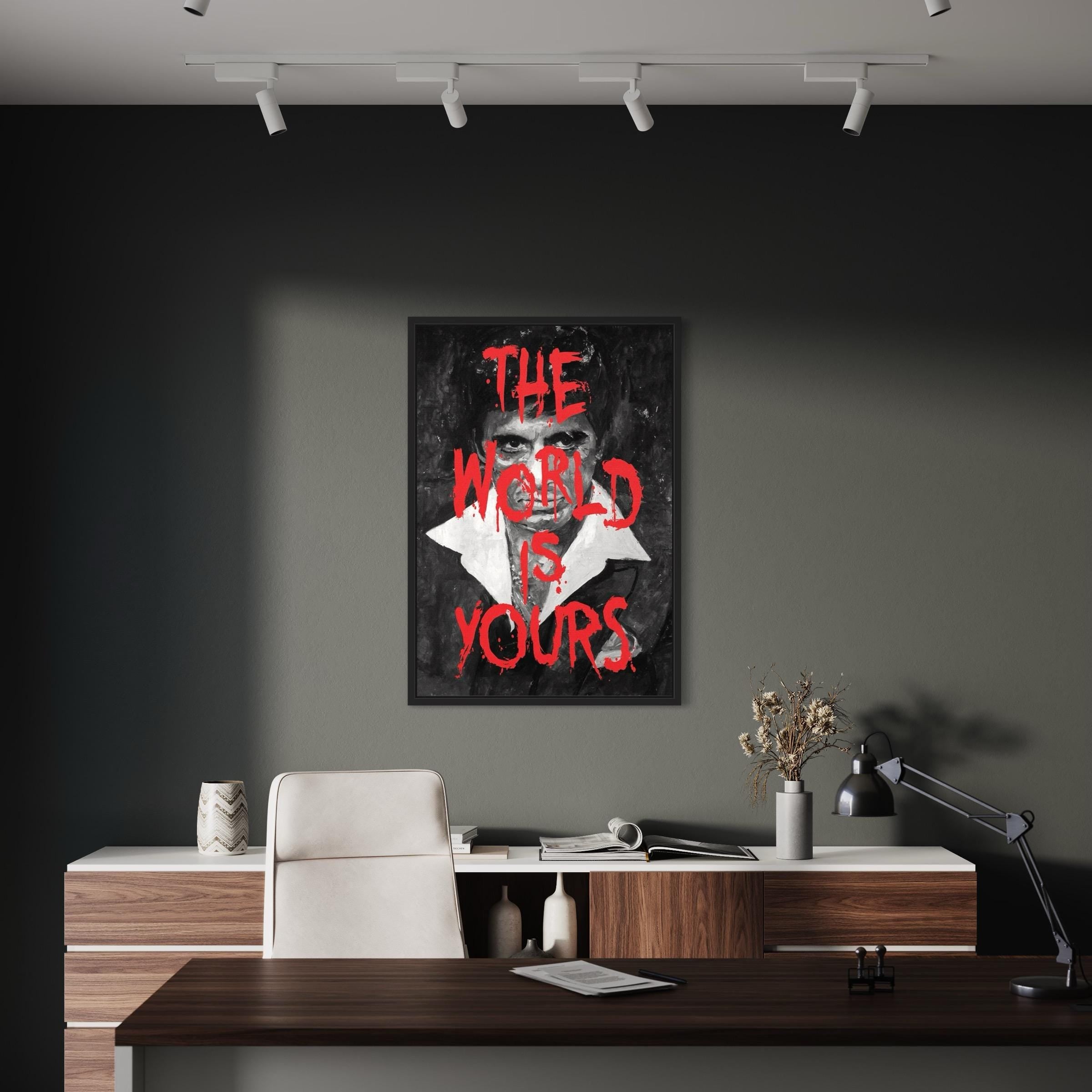 The World Is Yours | Black & White Scarface Movie Al Pacino Canvas Art | Poster Print