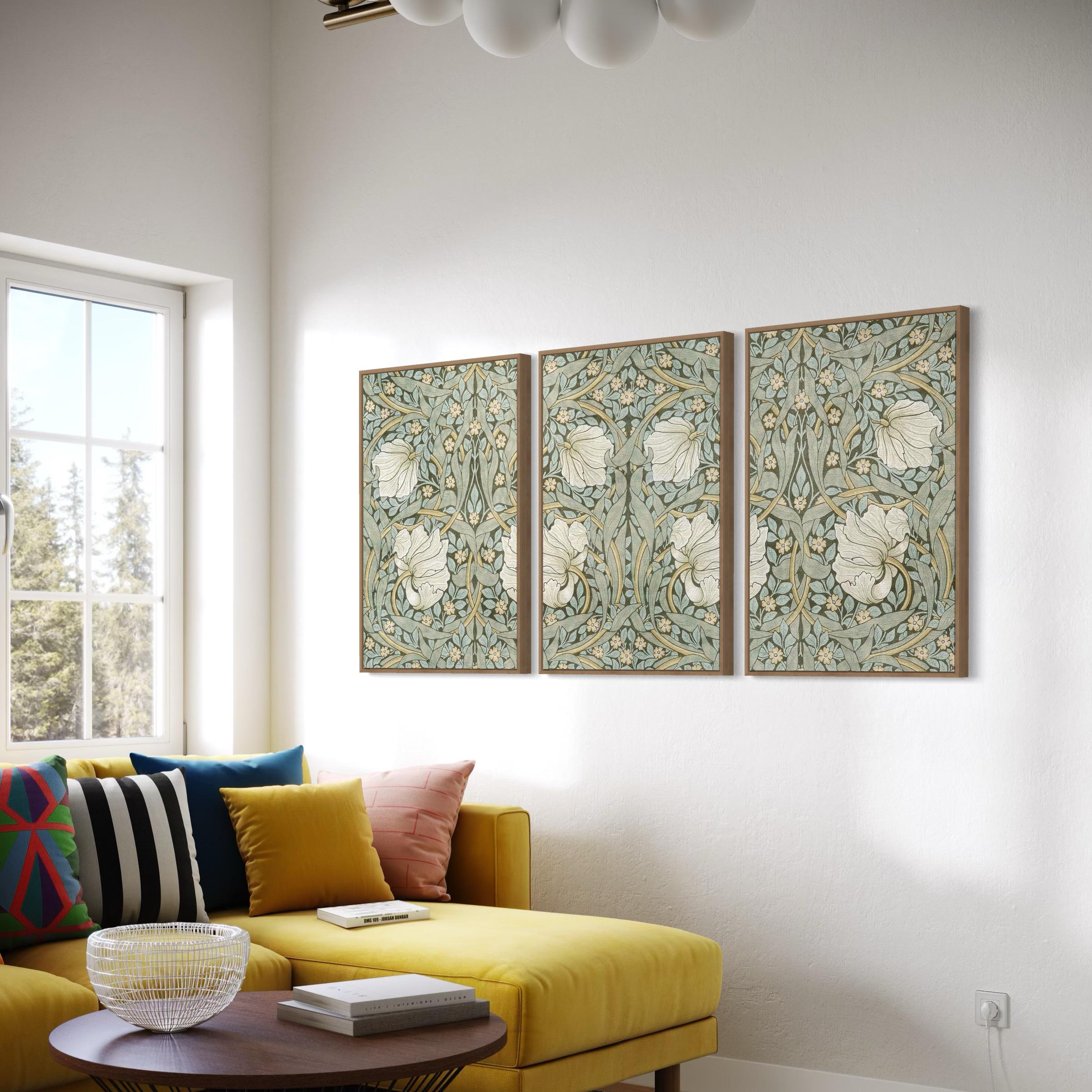 William Morris Pimpernel Botanical Set of 3 Canvas | Poster Prints | Vintage Floral Sage Green