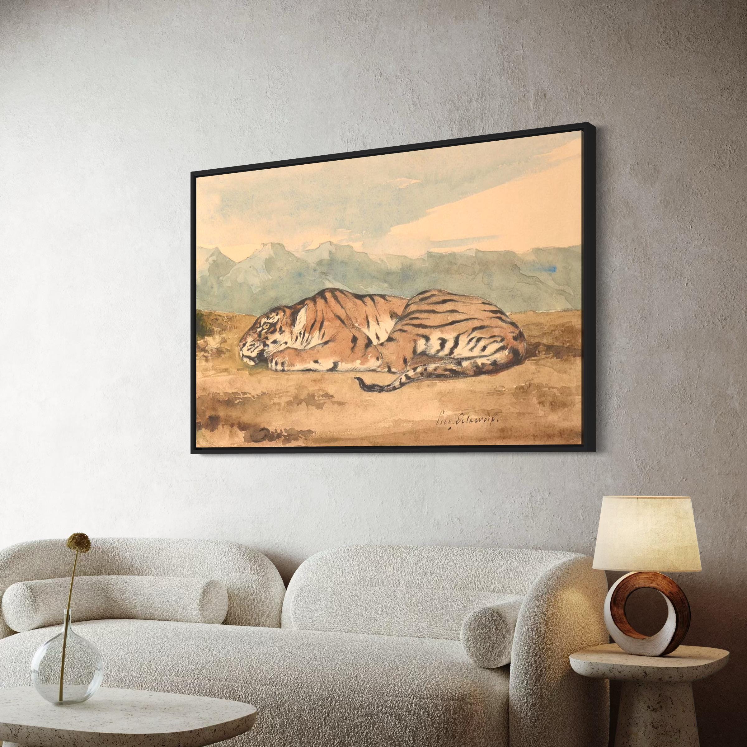 Royal Tiger by Eugene Delacroix | Vintage Animal Wildlife Canvas Art | Poster Print