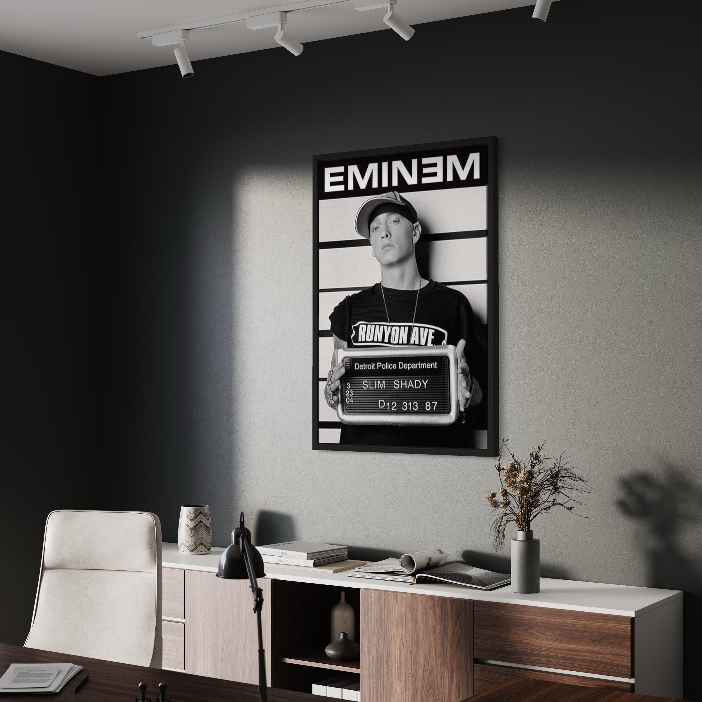 Eminem Mugshot | Slim Shady Detroit Police Black & White Canvas Art | Poster Print