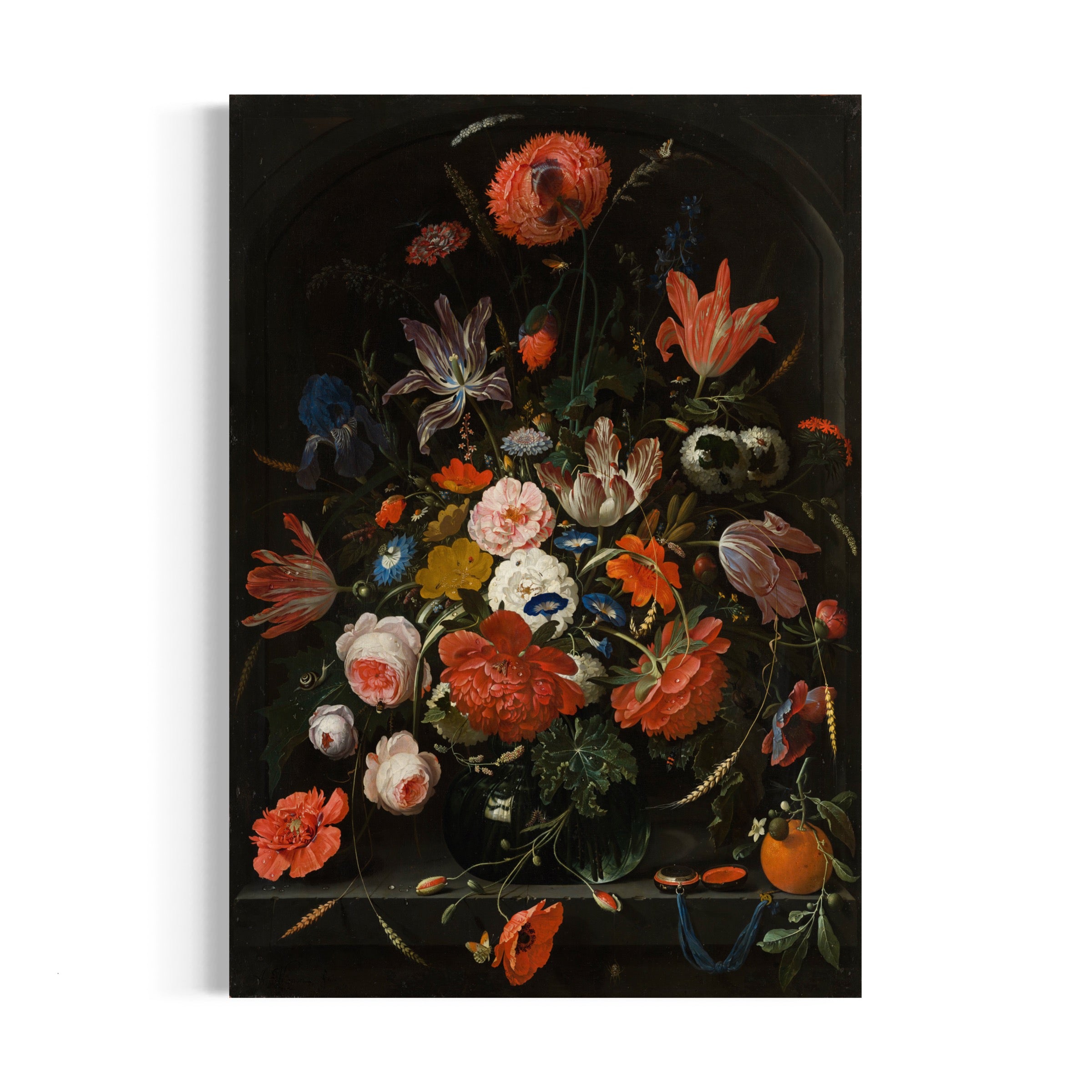 a painting of flowers in a vase on a table