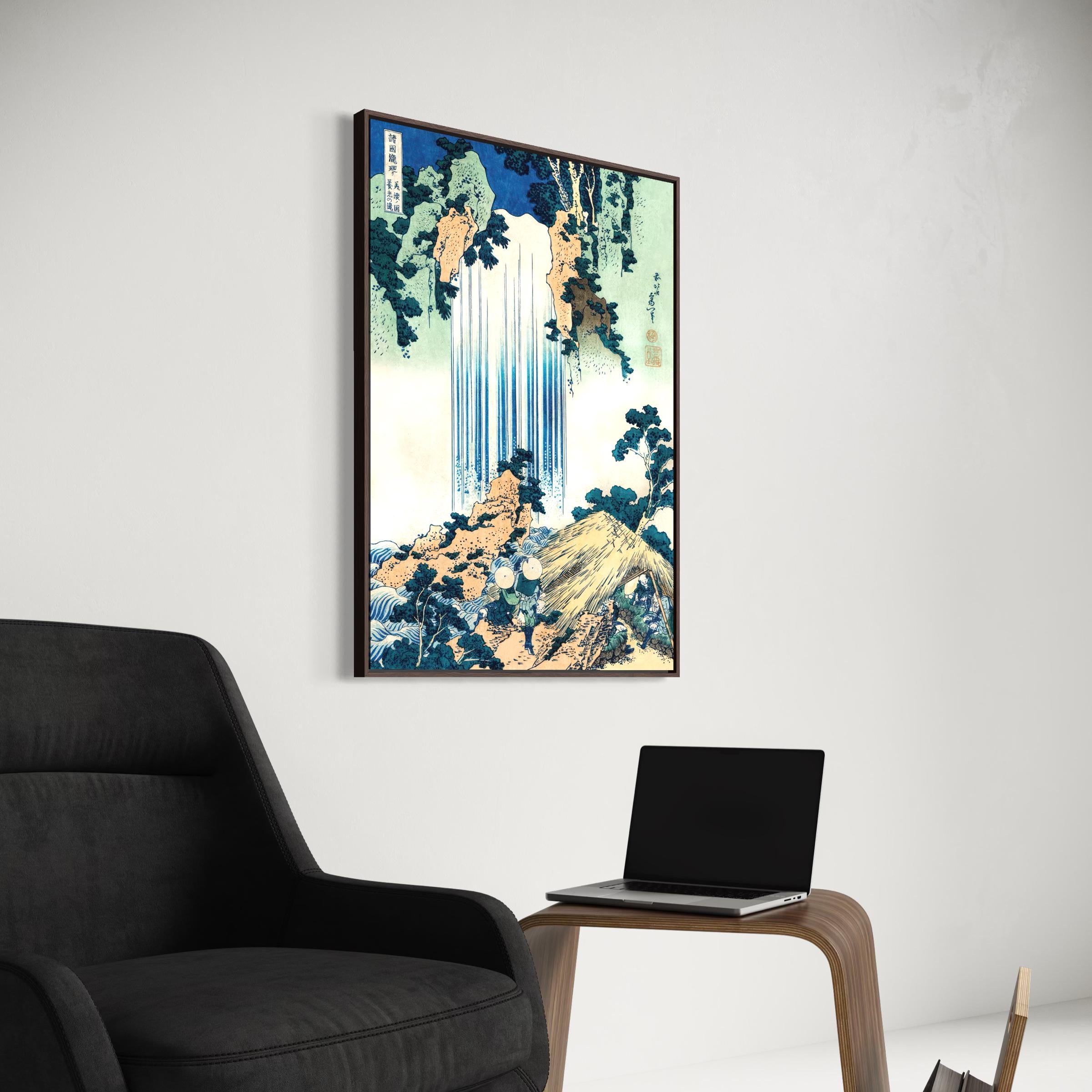 Waterfall Canvas Wall Art | Hokusai Japanese Vintage Ukiyo-e Poster Print Art