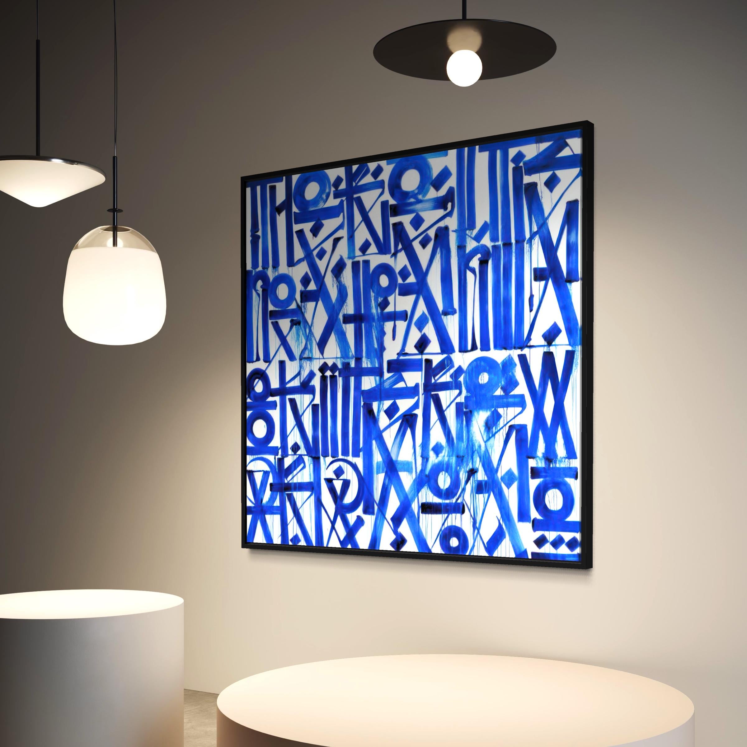 Blue Abstract Calligraphy Canvas Wall Art | Modern Typography Minimalist Poster Print