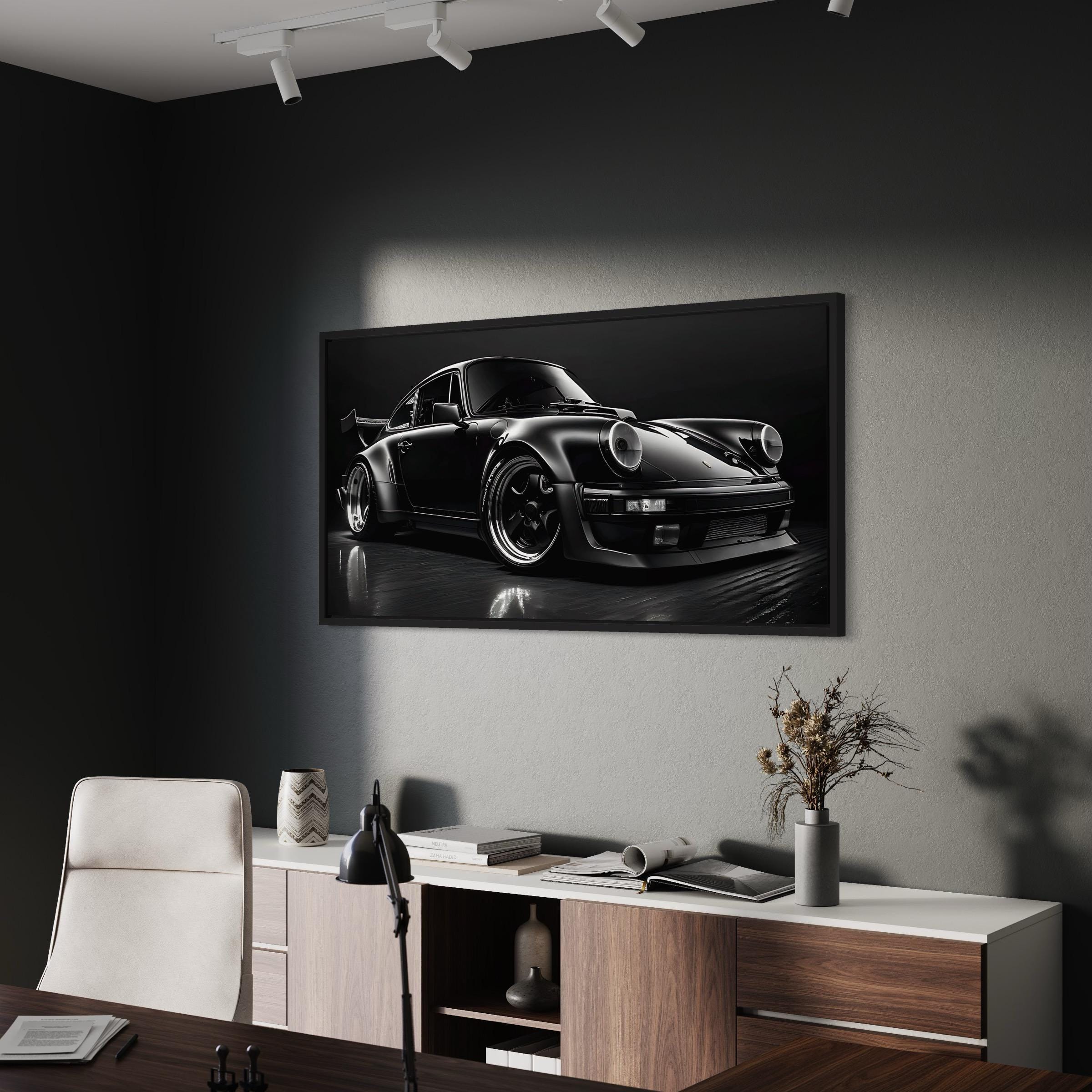 Black Porsche 911 Turbo | Classic Sports Car Canvas Art | Poster Print