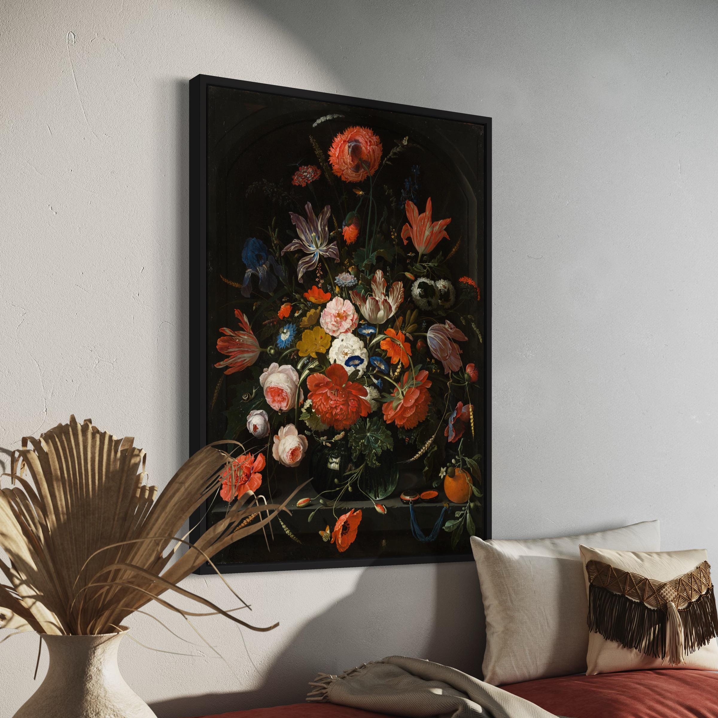Flowers in a Glass Vase by Abraham Mignon Canvas Art | Poster Print