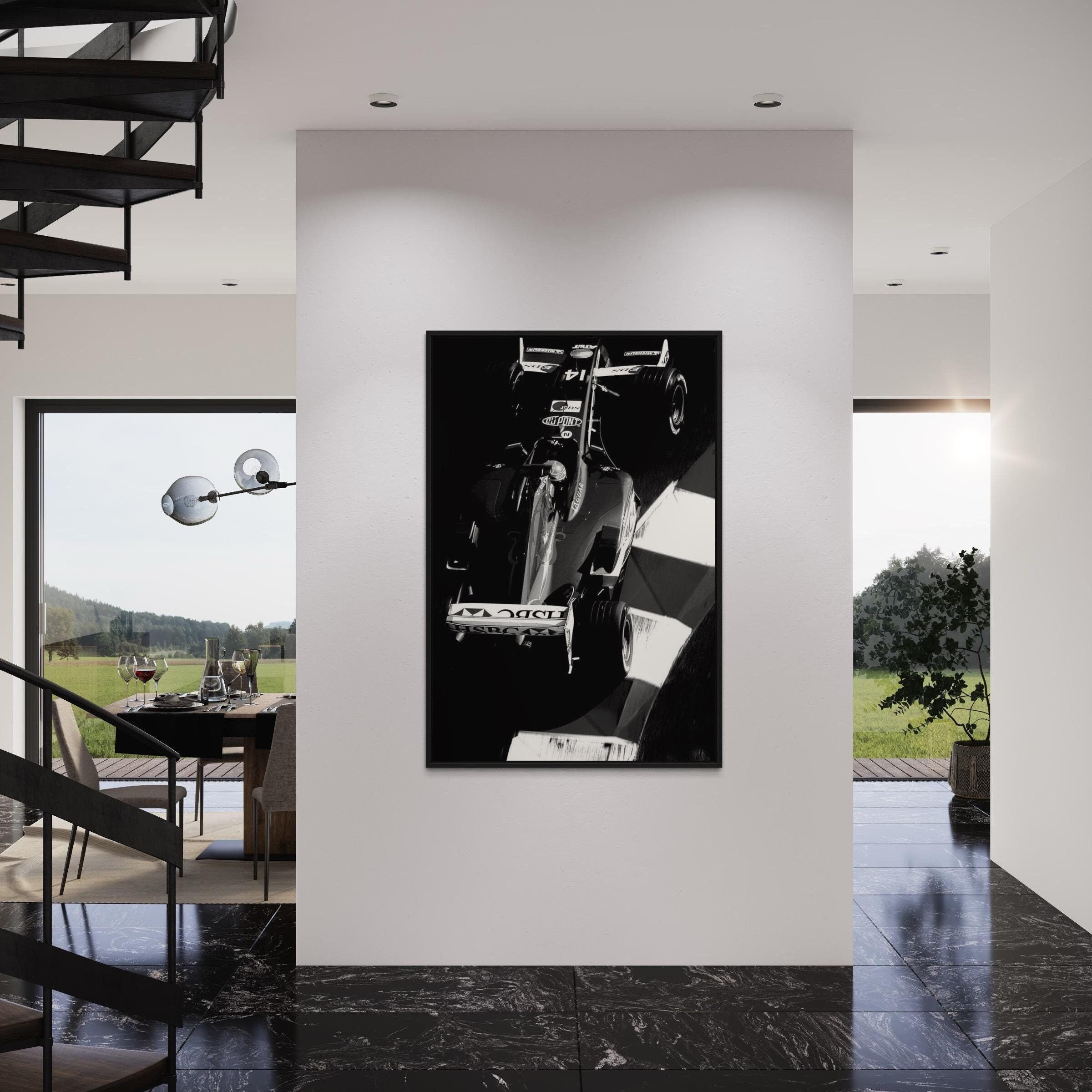 F1 Black & White Formula One Racing Car Canvas Art | Poster Print