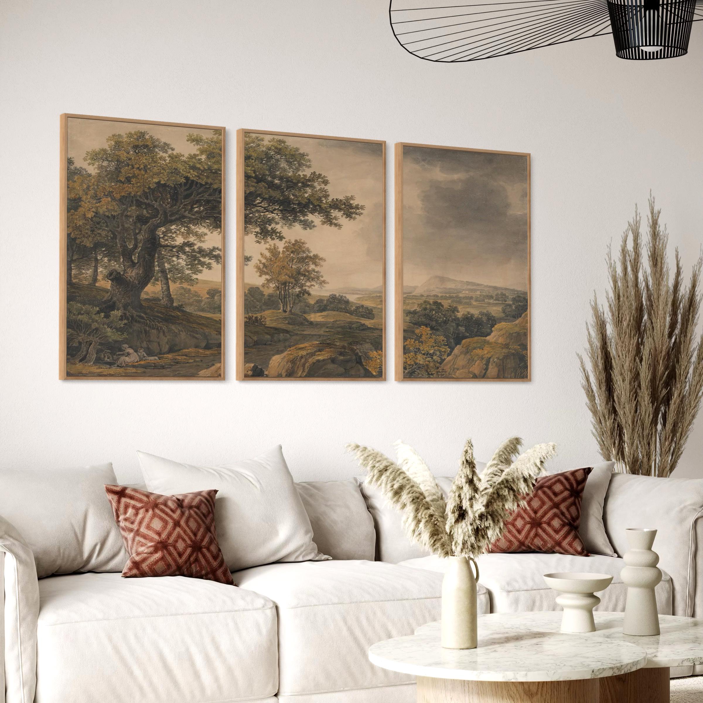 Pastoral Countryside Set of 3 Poster Prints | Canvas Wall Art | Vintage Rustic Forest Trees