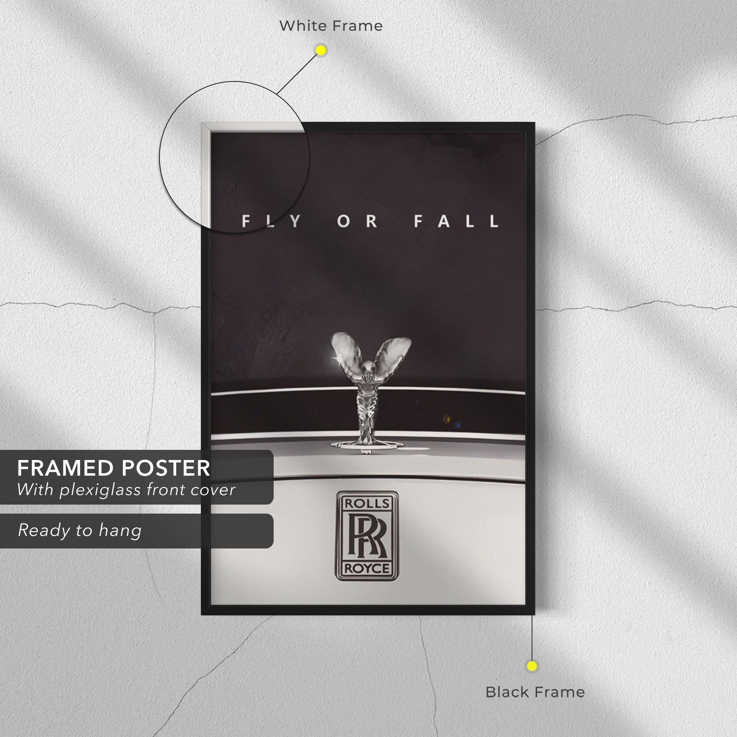 Rolls Royce "Fly or Fall" | Luxury Car Art | Black & White Automotive Canvas Art | Poster Print
