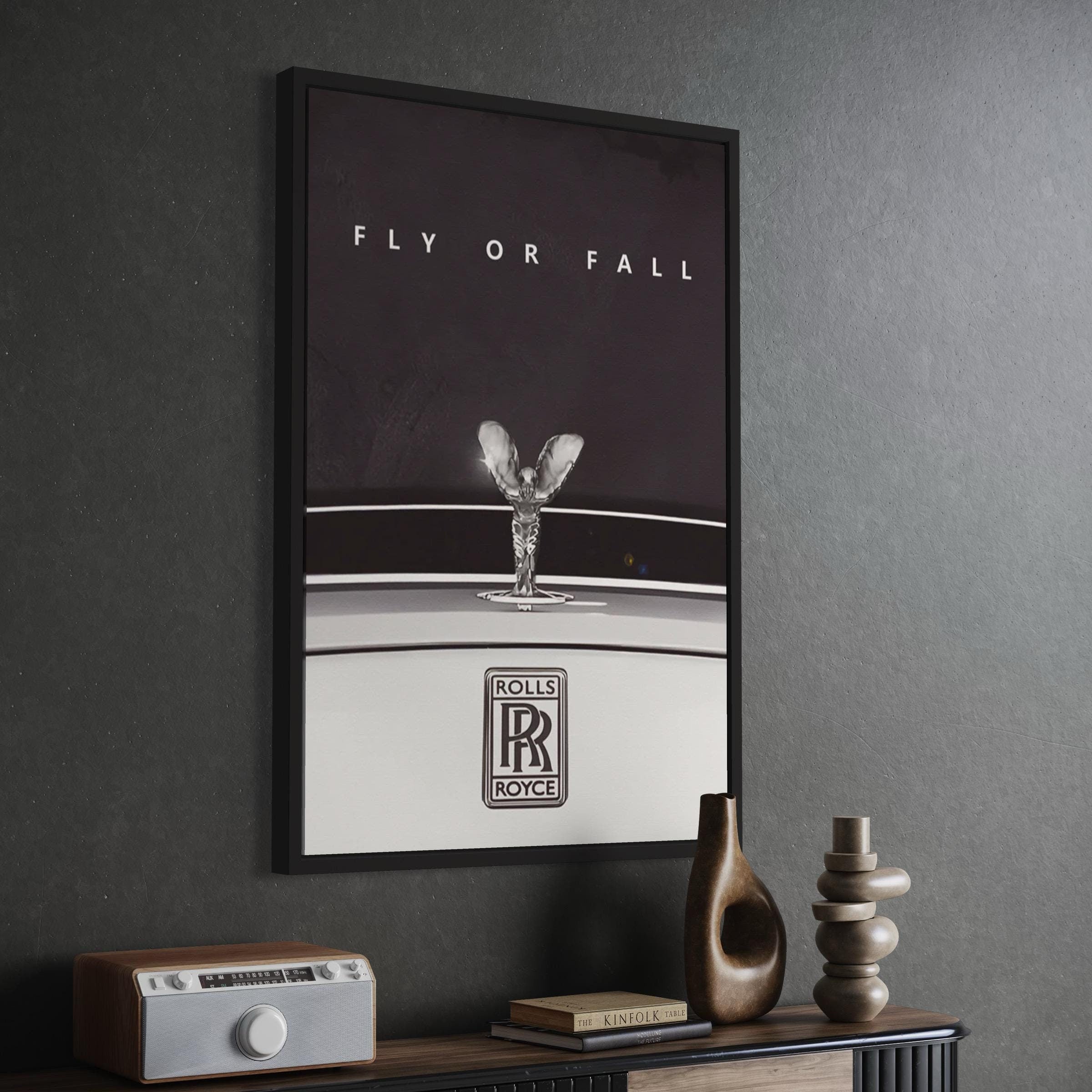 Rolls Royce "Fly or Fall" | Luxury Car Art | Black & White Automotive Canvas Art | Poster Print