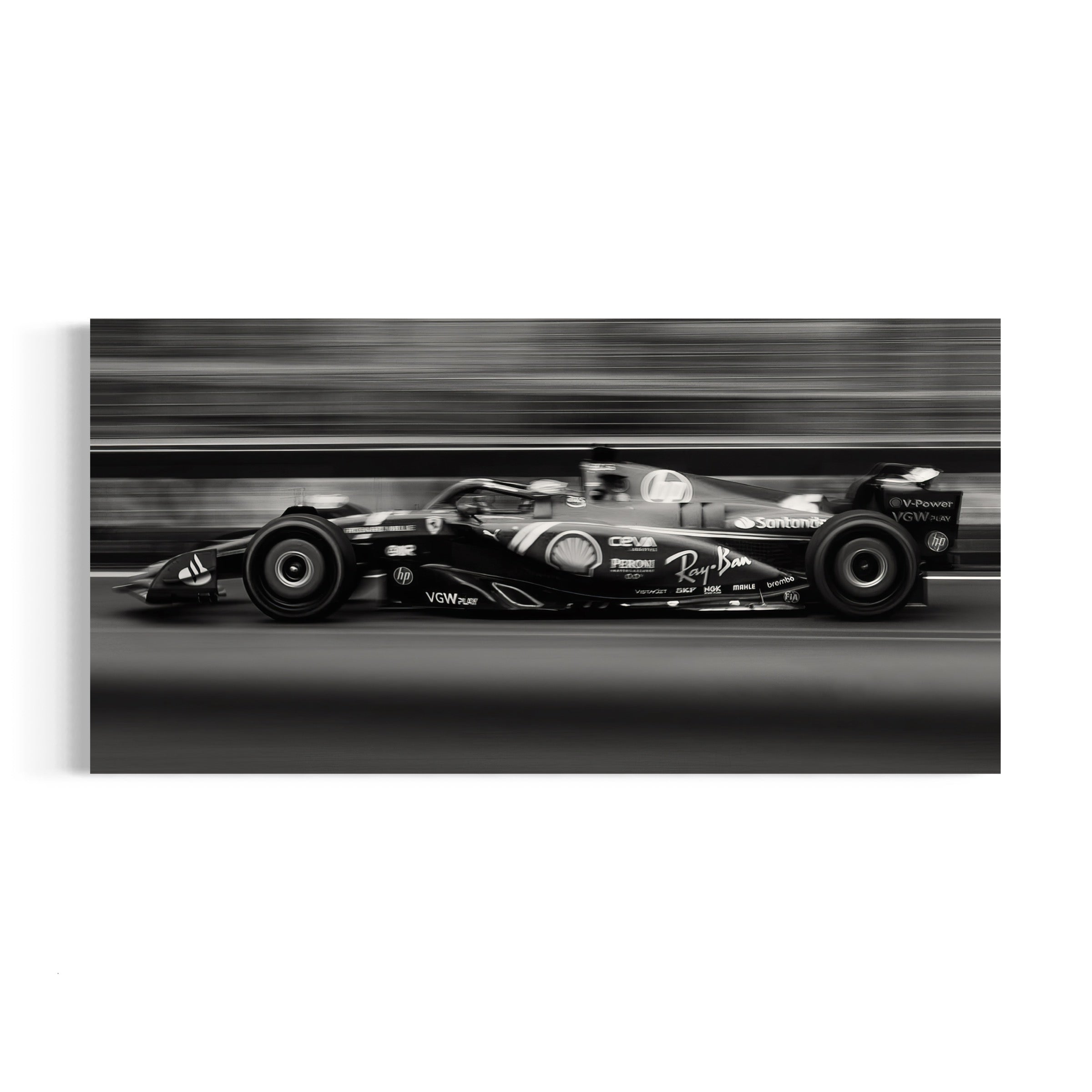 a black and white photo of a racing car