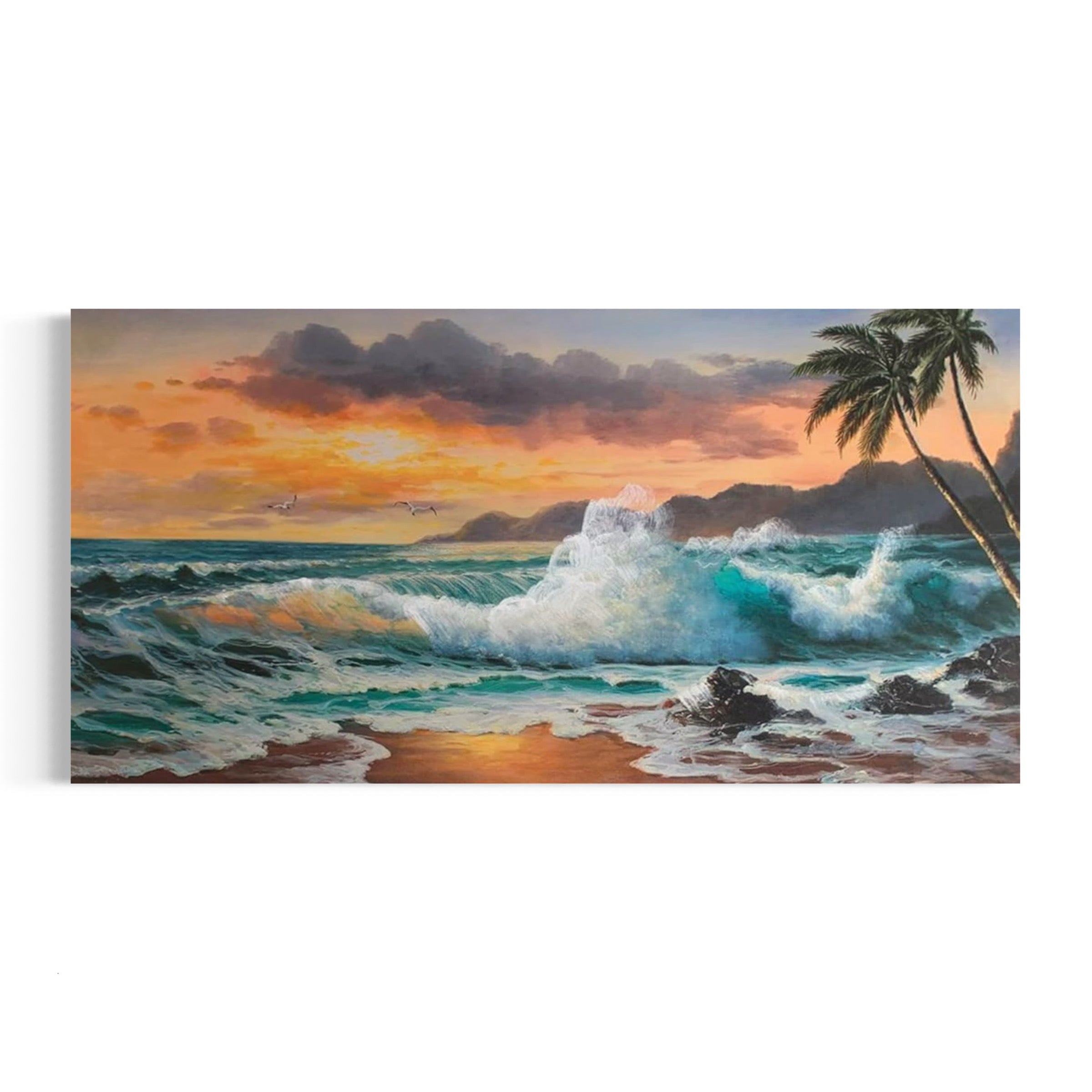 a painting of a sunset over the ocean