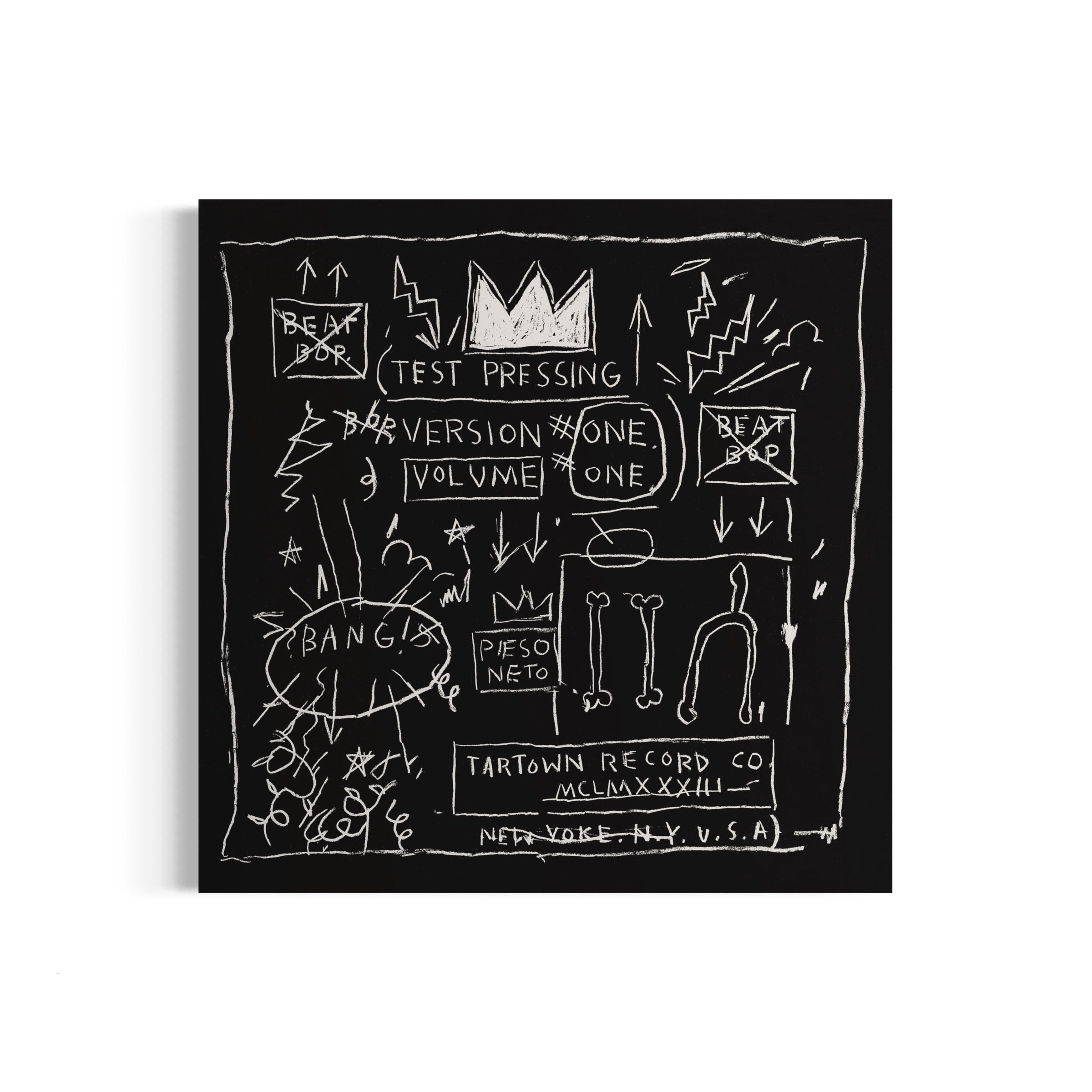 a black and white drawing on a white wall