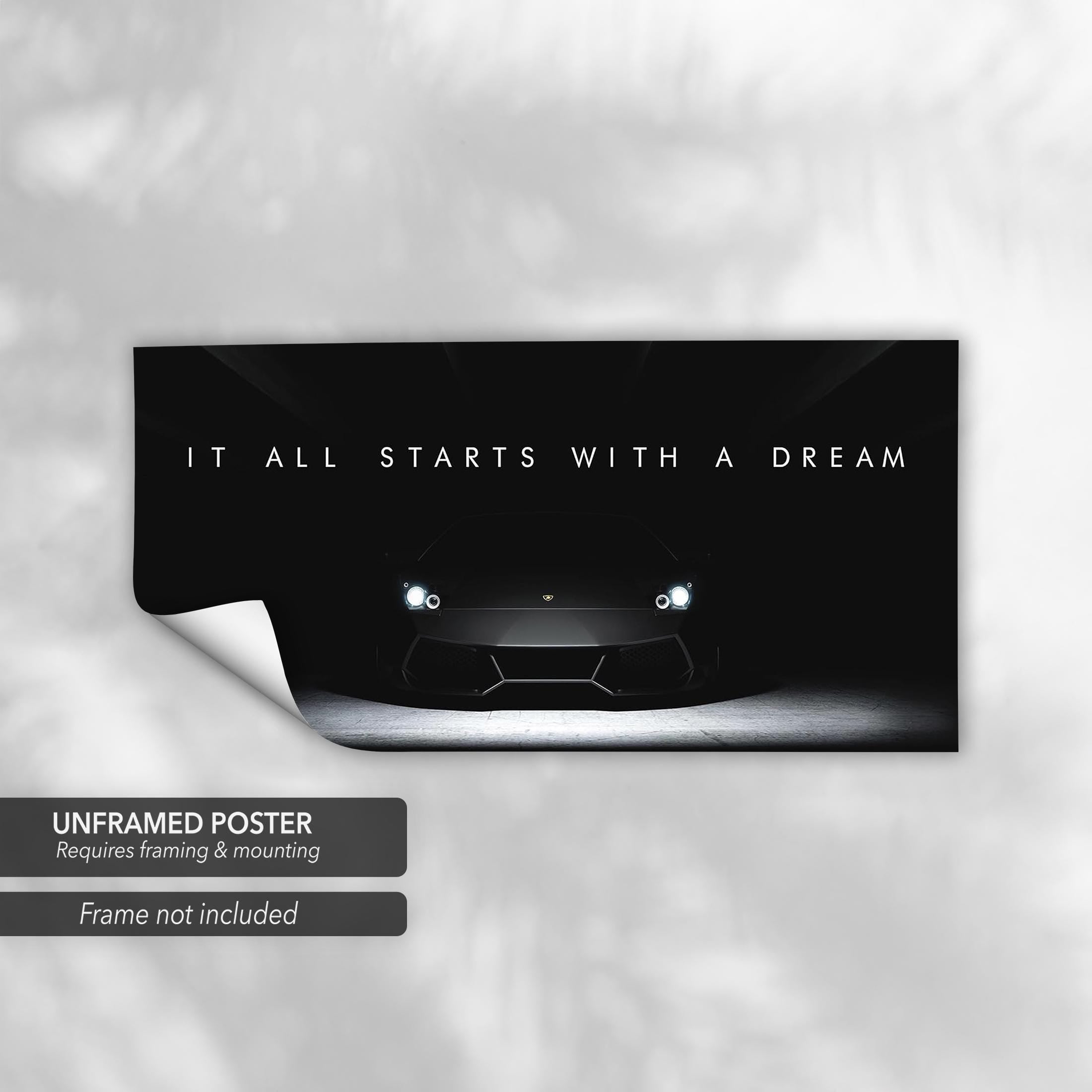 It All Starts With a Dream | Motivational Lamborghini Canvas Art | Poster Print