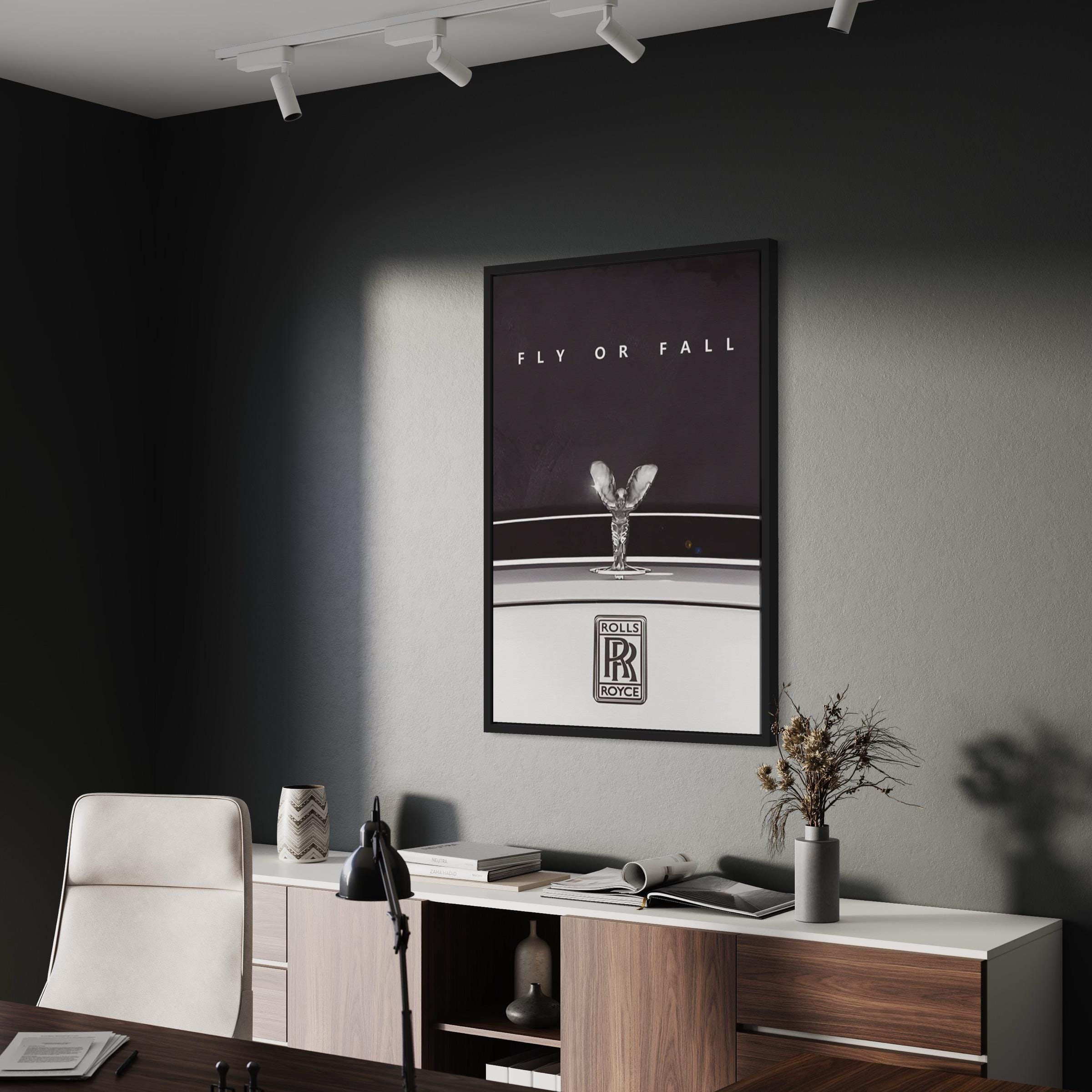 Rolls Royce "Fly or Fall" | Luxury Car Art | Black & White Automotive Canvas Art | Poster Print