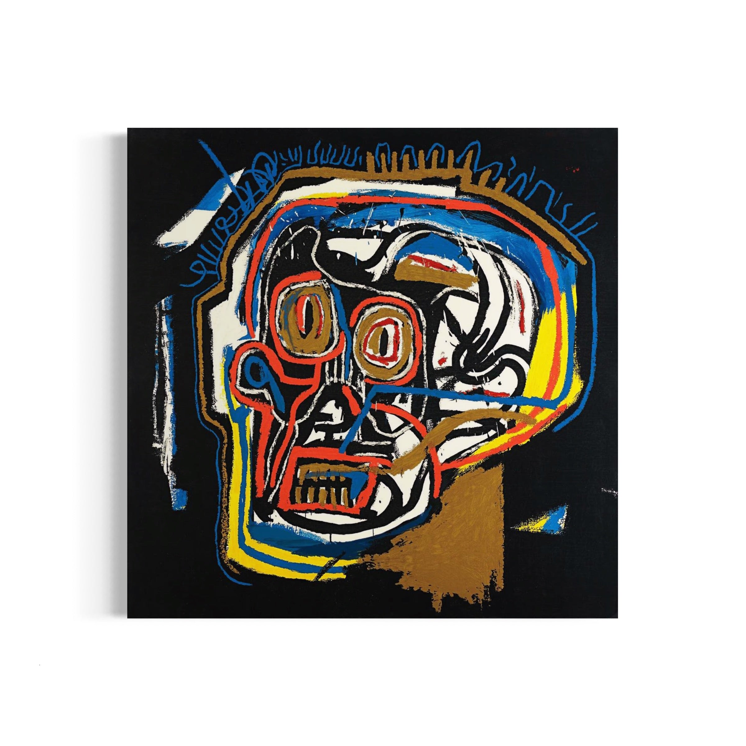 a painting of a man's face on a black background