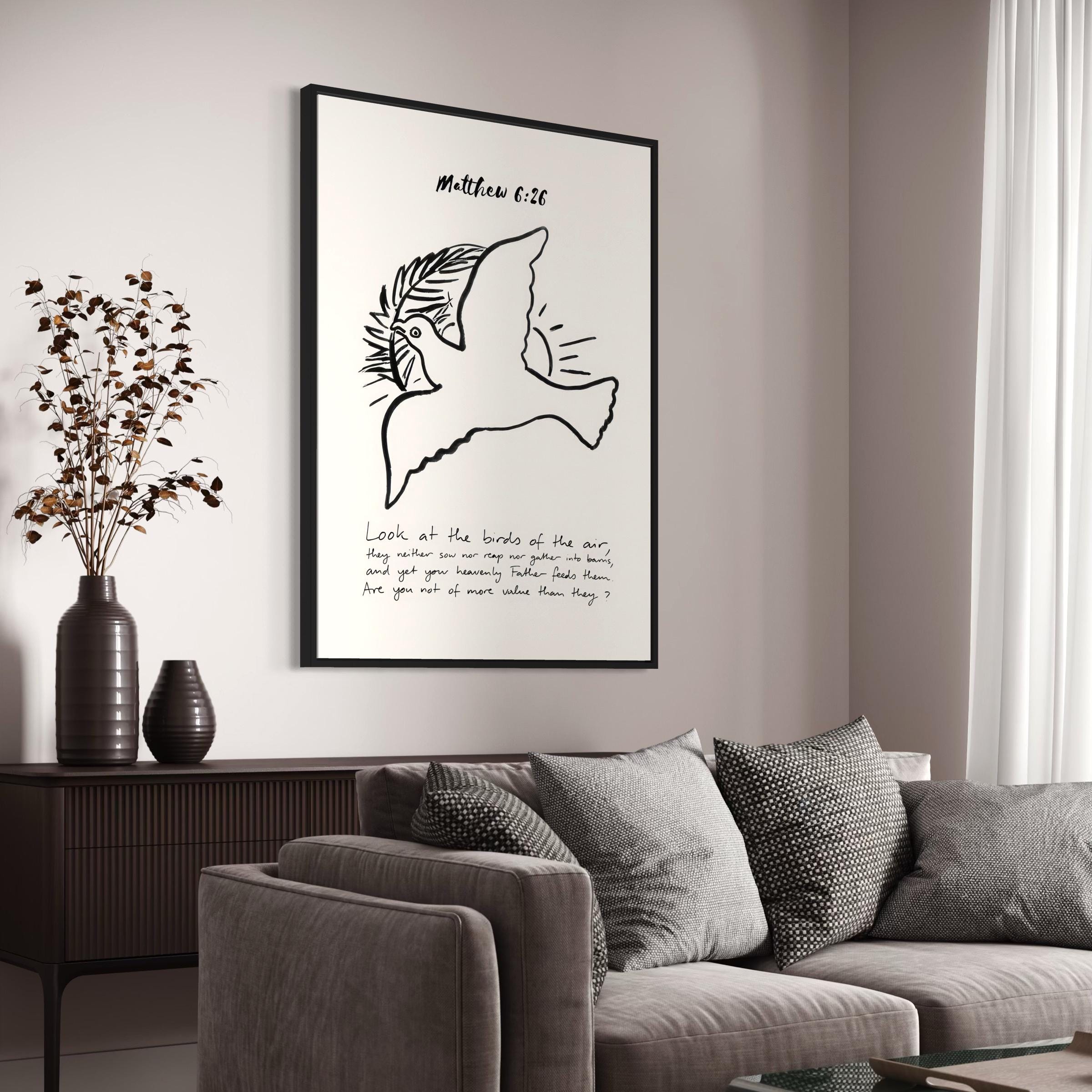 Matthew 6:26 Vintage Christian Art | Modern Catholic Canvas Art | Poster Print