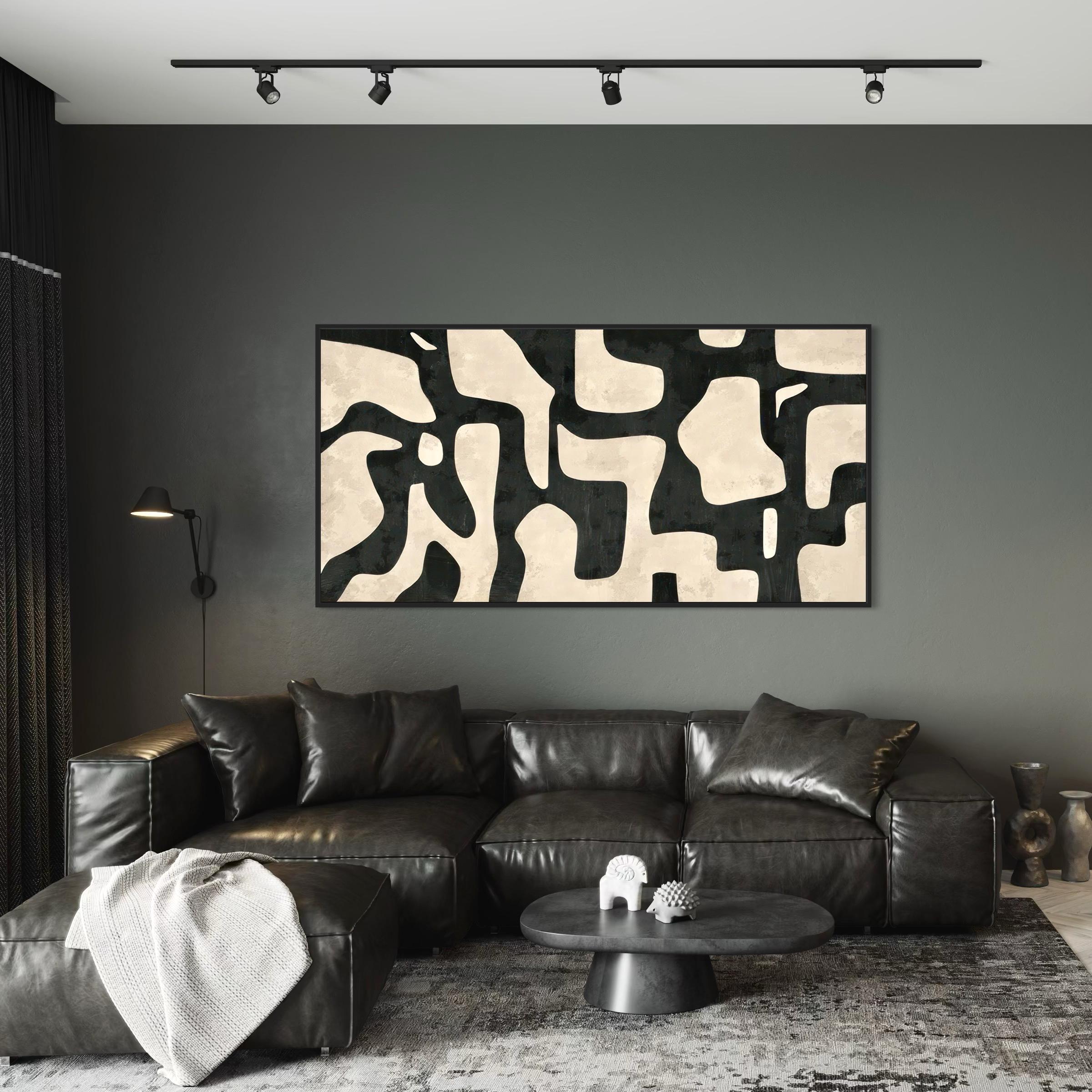 Mid Century Modern Canvas | Poster Print Wall Art | Abstract Black & White Boho Beige Art