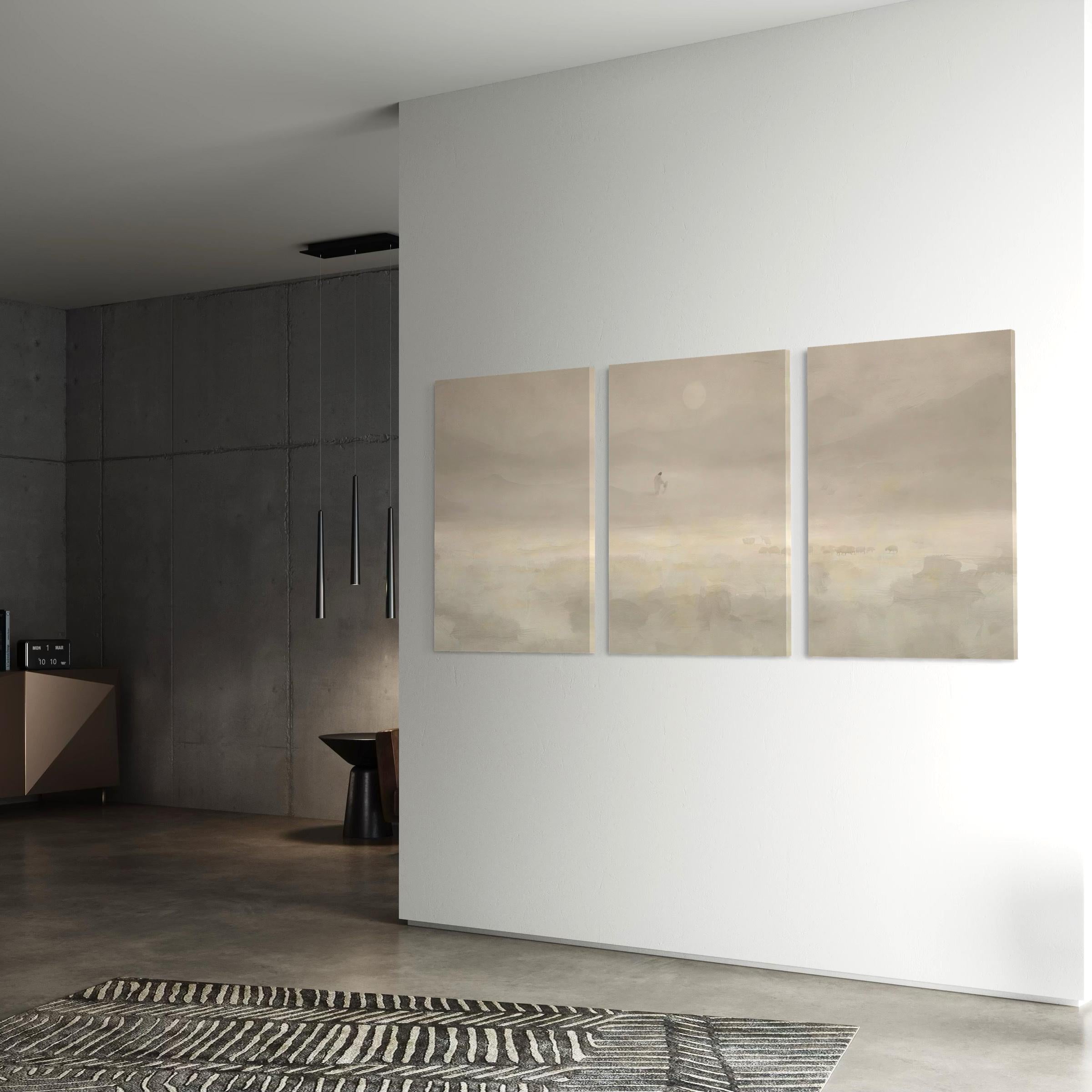 Jesus & Sheep Set of 3 Wall Art Canvas | Framed Poster Prints | Minimalist Christian Pastoral