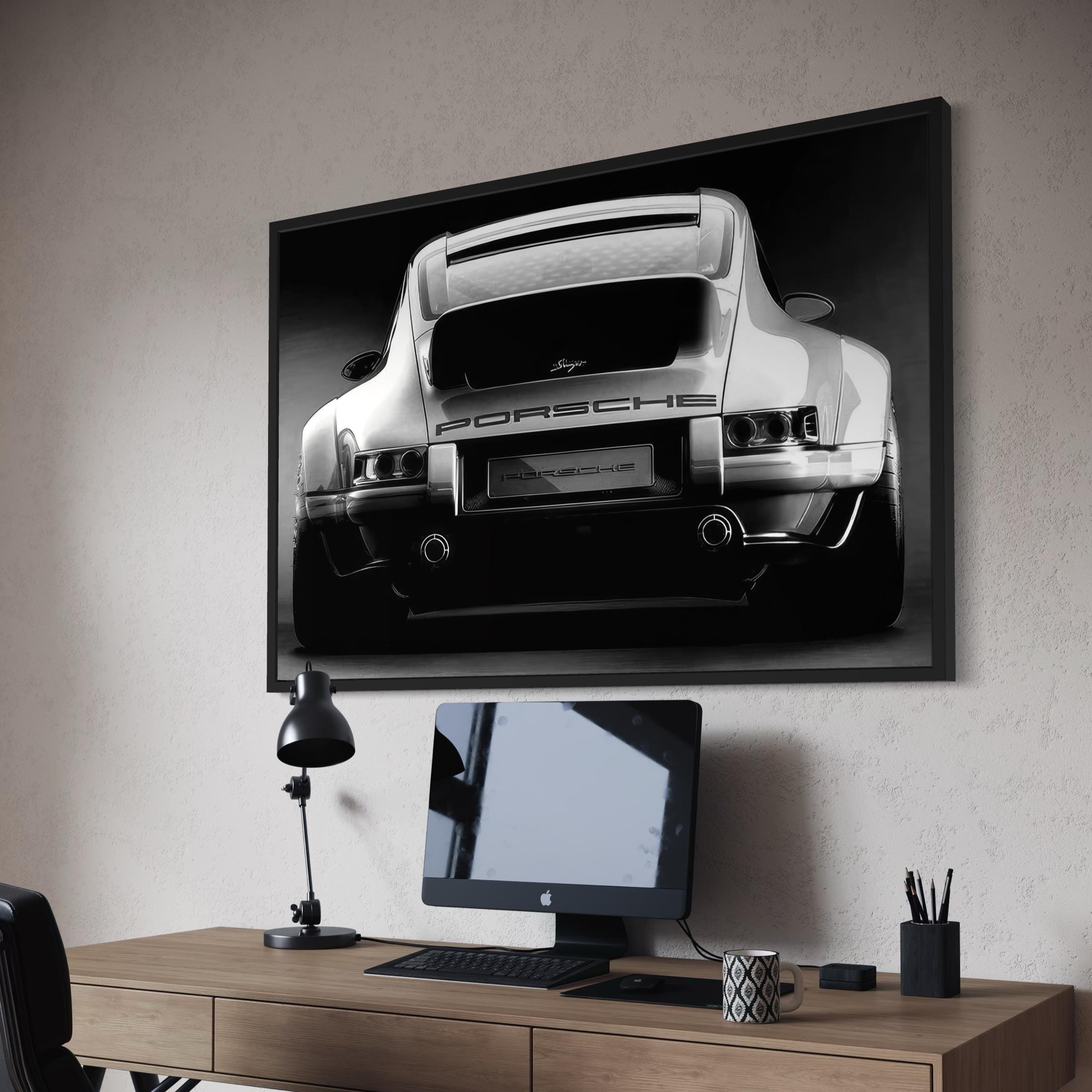 Porsche 911 Rear View Classic Black & White Canvas Art | Poster Print