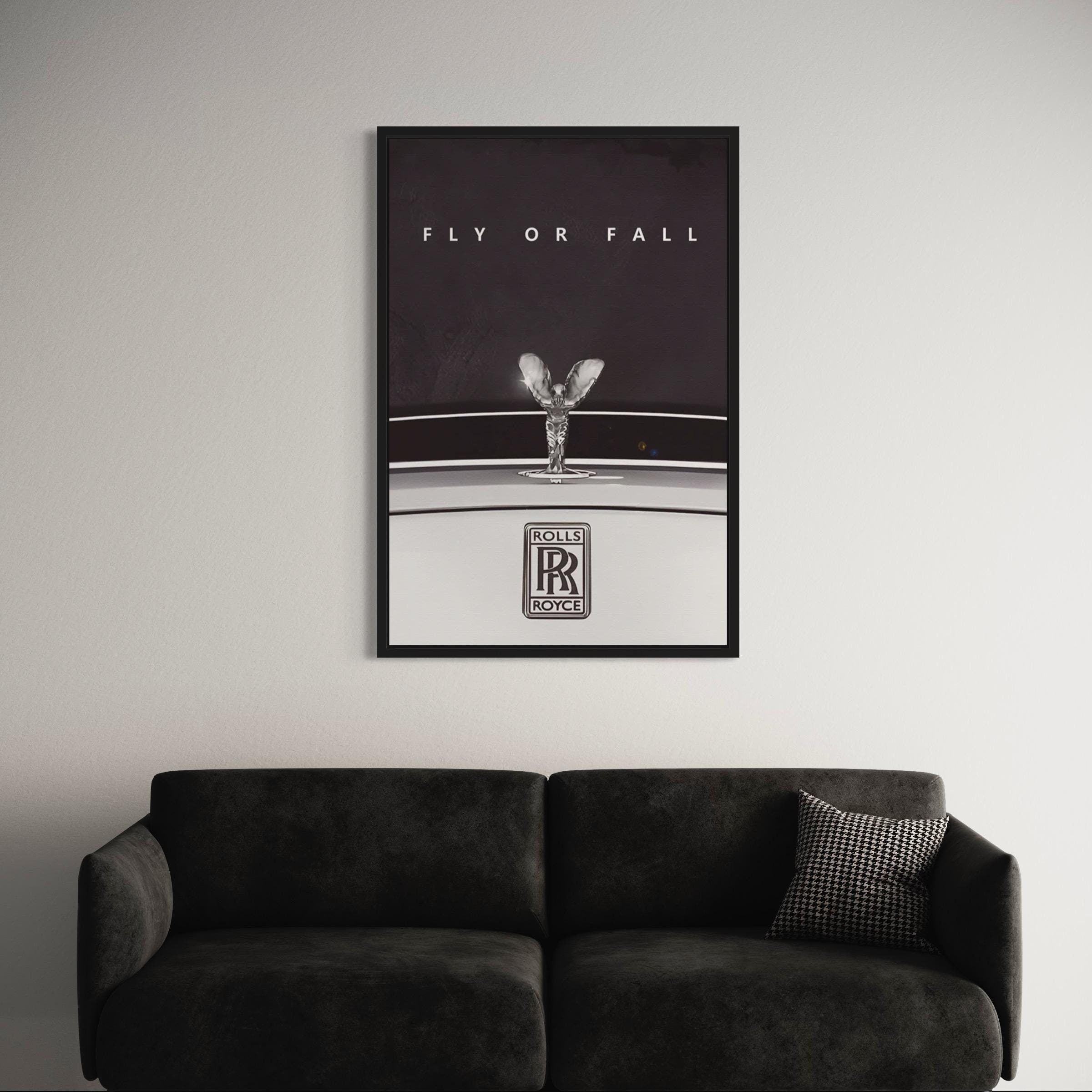 Rolls Royce "Fly or Fall" | Luxury Car Art | Black & White Automotive Canvas Art | Poster Print