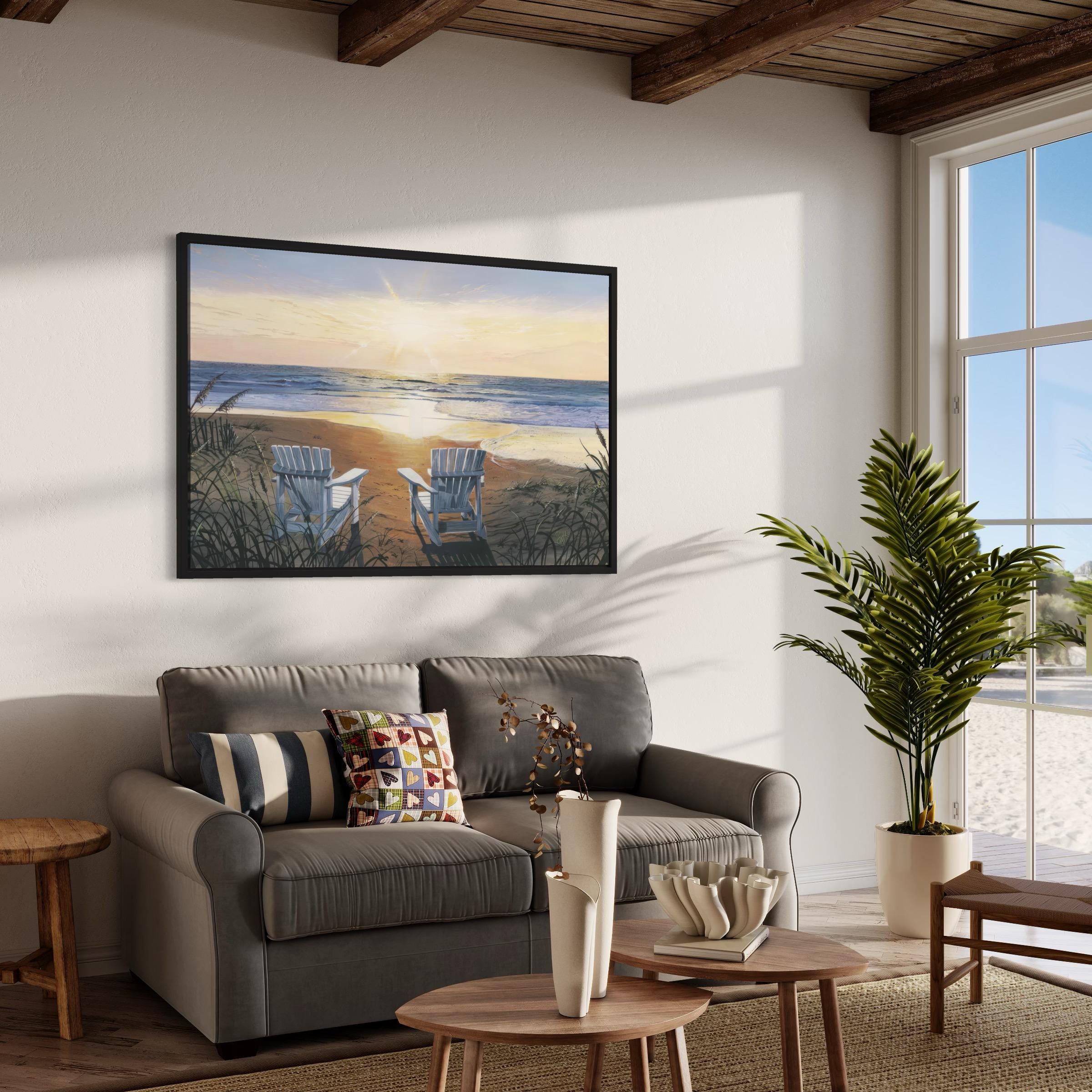 Coastal Sunset Beach Chairs "Days End Duo" by Scott Westmoreland Canvas Art | Poster Print