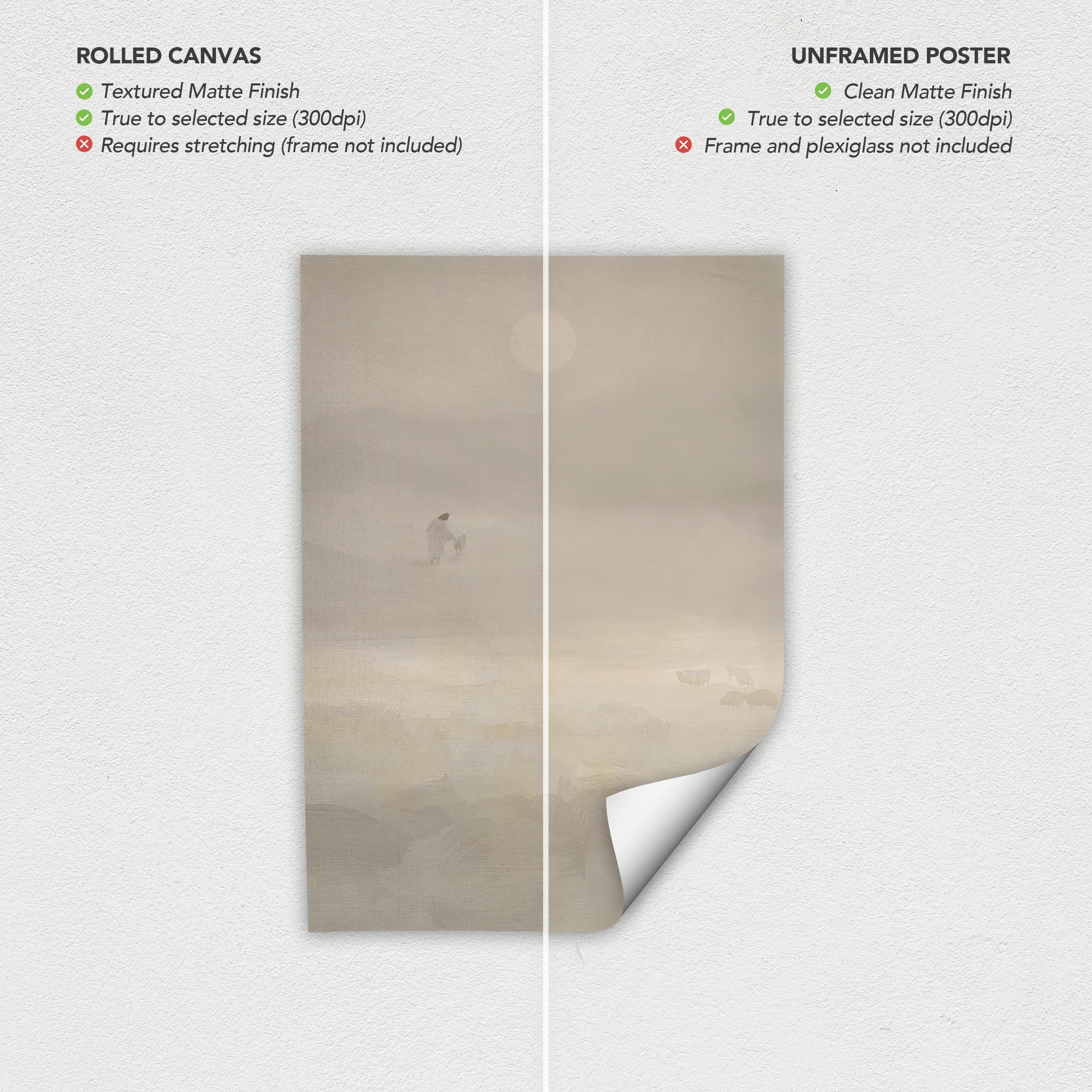 Jesus & Sheep Set of 3 Wall Art Canvas | Framed Poster Prints | Minimalist Christian Pastoral