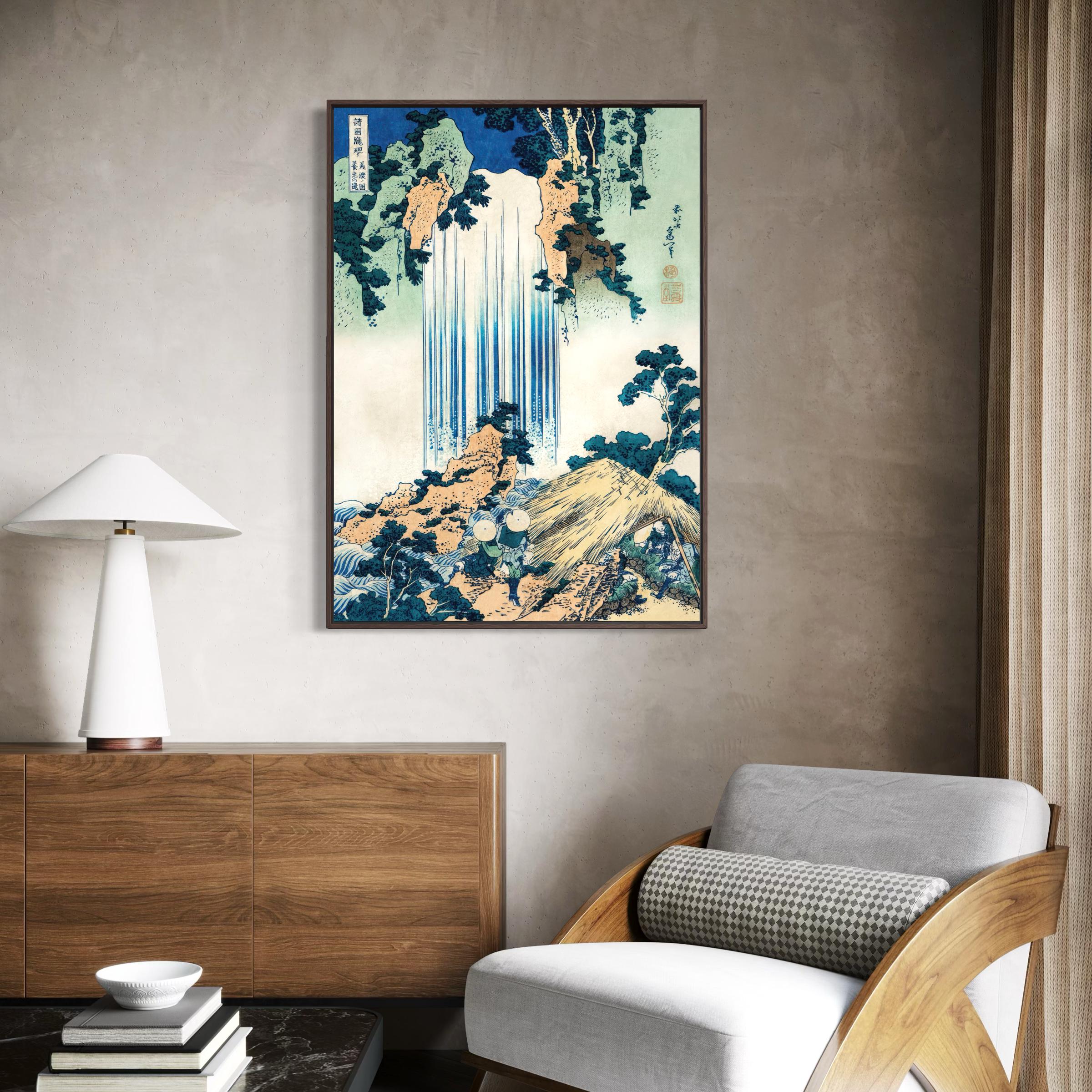 Waterfall Canvas Wall Art | Hokusai Japanese Vintage Ukiyo-e Poster Print Art
