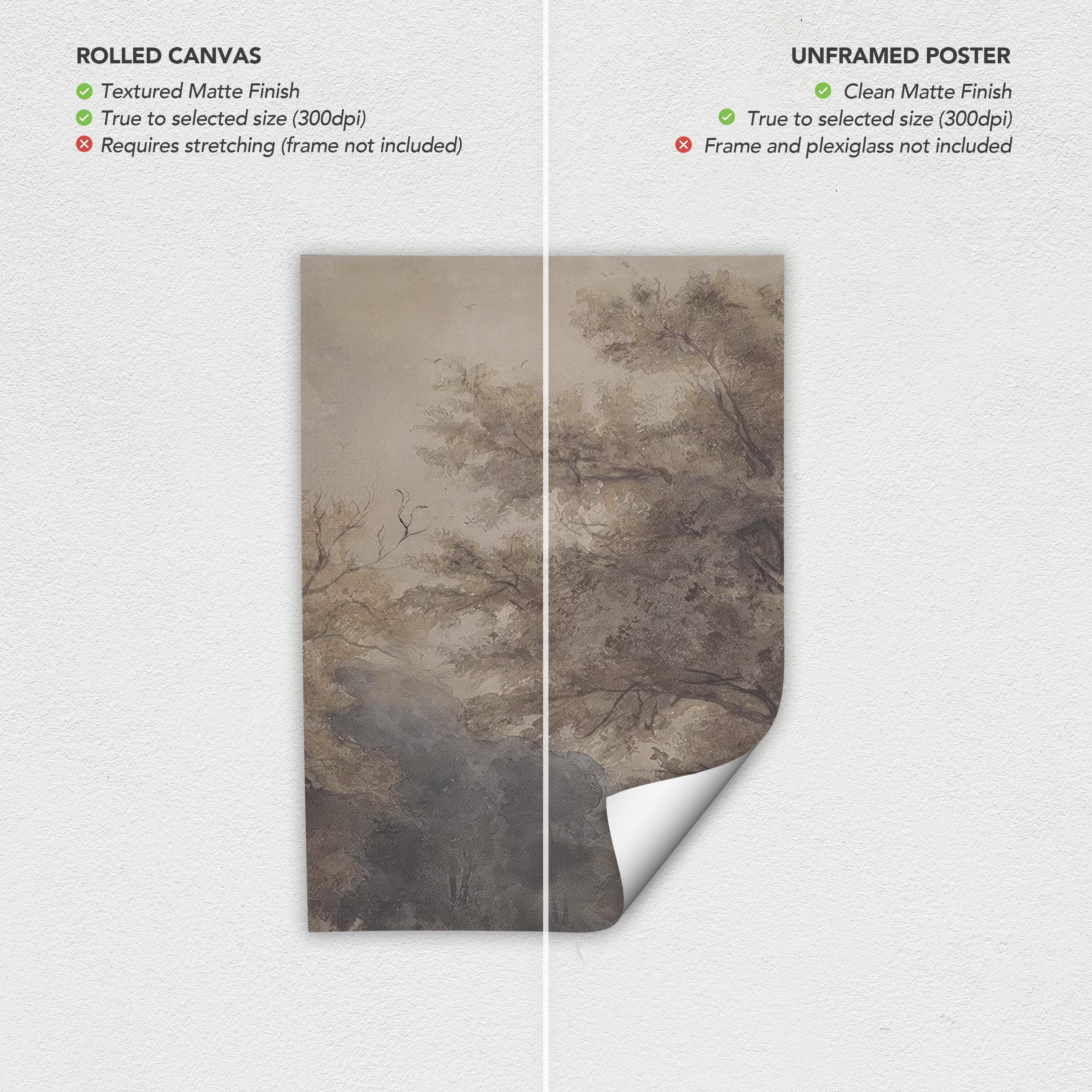 Vintage Forest Wall Art Set of 3 Landscape Canvas Prints | Neutral Woodland Triptych Poster