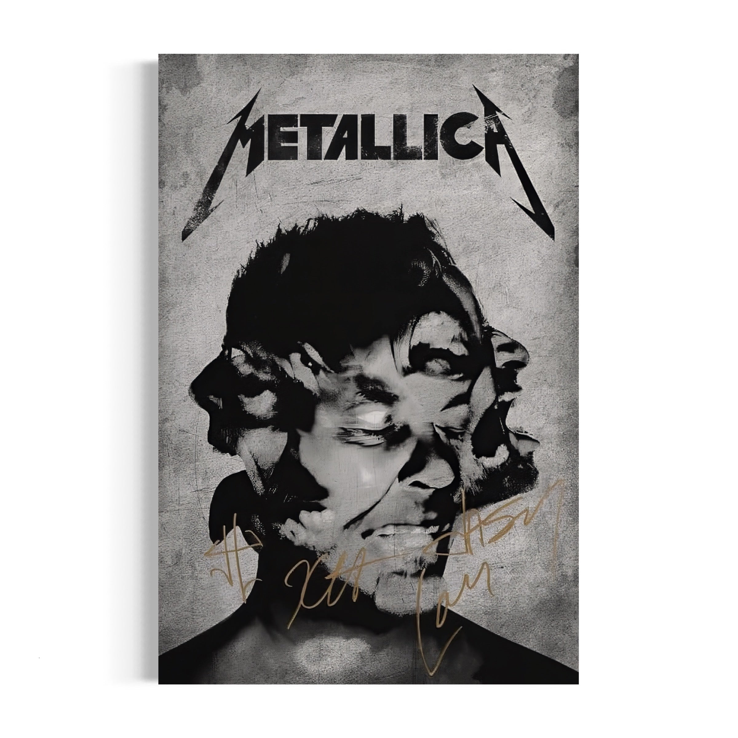 a poster of metallicica with a man's face painted on it