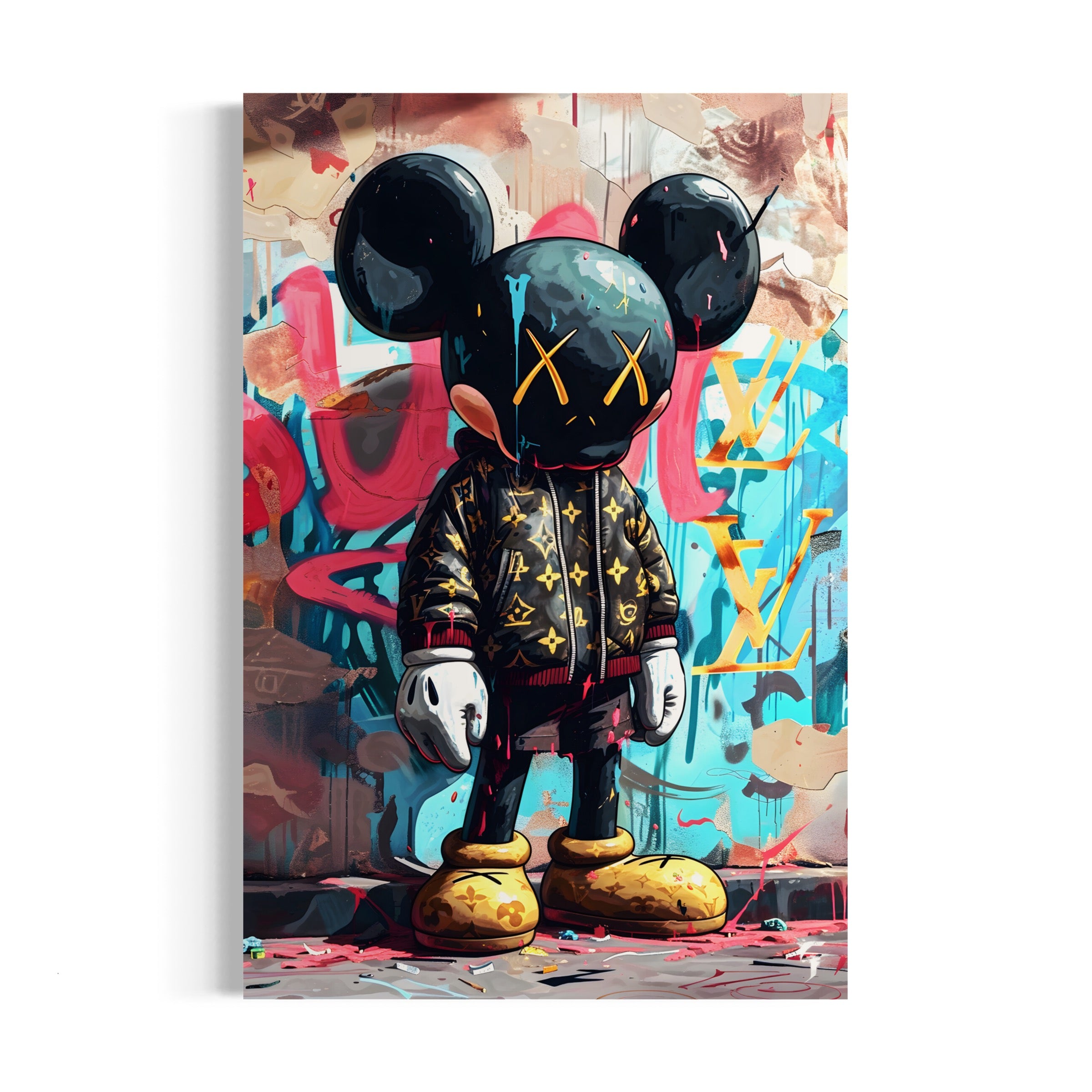 a painting of a mickey mouse wearing a jacket