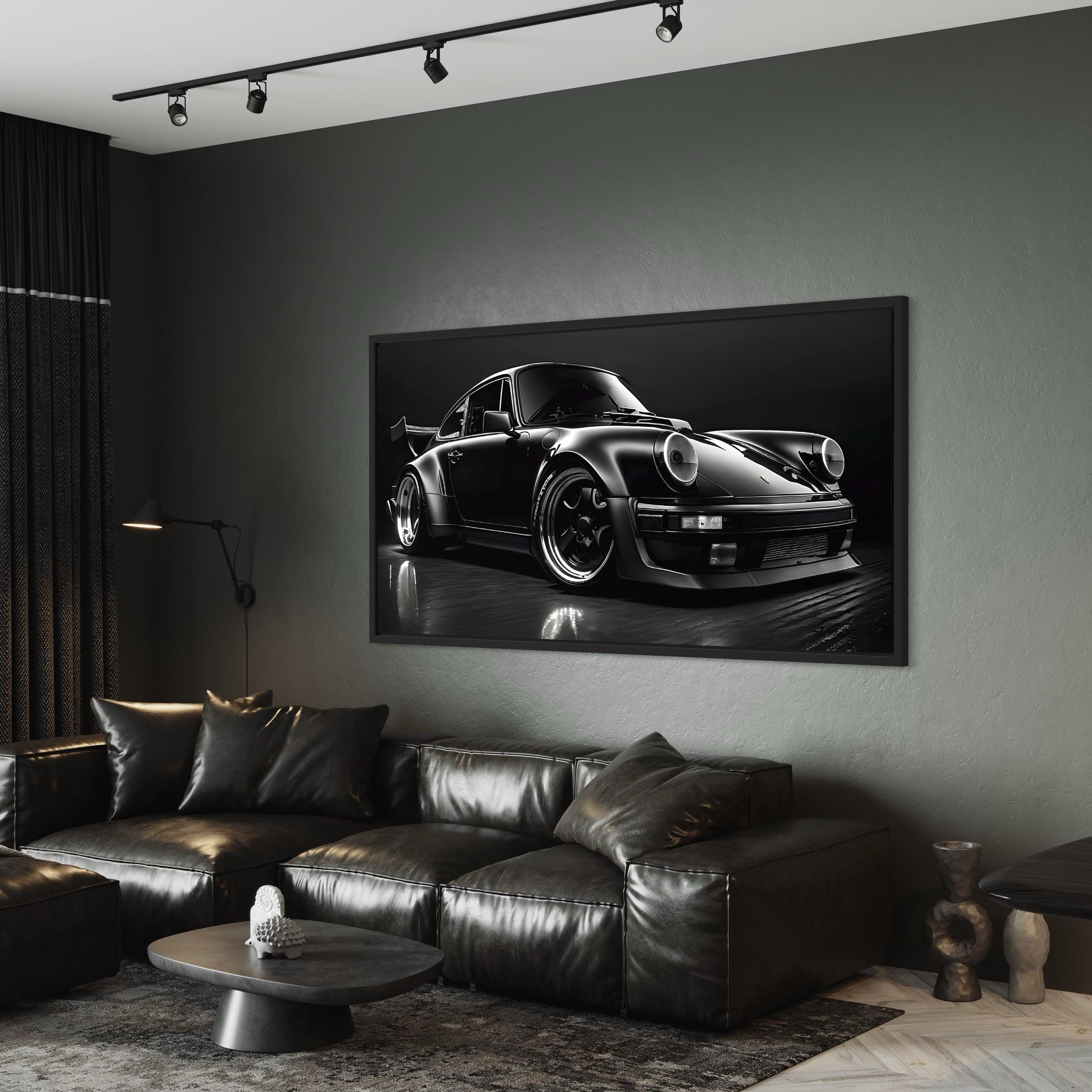 Black Porsche 911 Turbo | Classic Sports Car Canvas Art | Poster Print