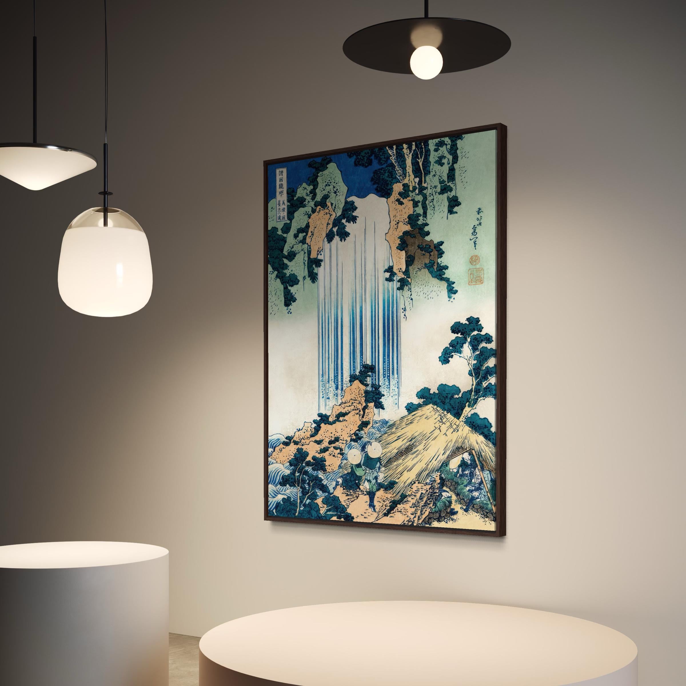 Waterfall Canvas Wall Art | Hokusai Japanese Vintage Ukiyo-e Poster Print Art