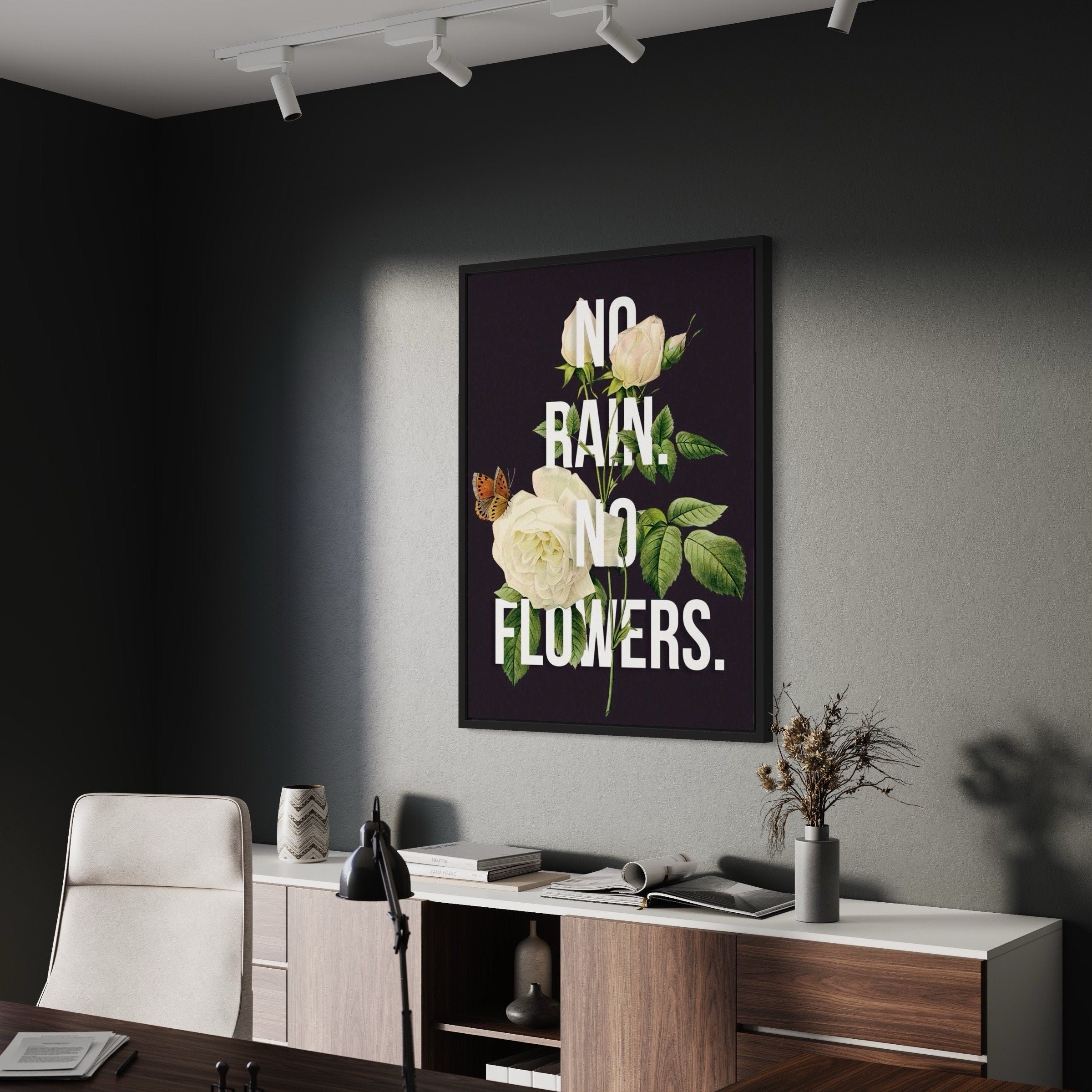 No Rain No Flowers Motivational Art | Inspirational Floral Decor Canvas Wall Art | Poster Print