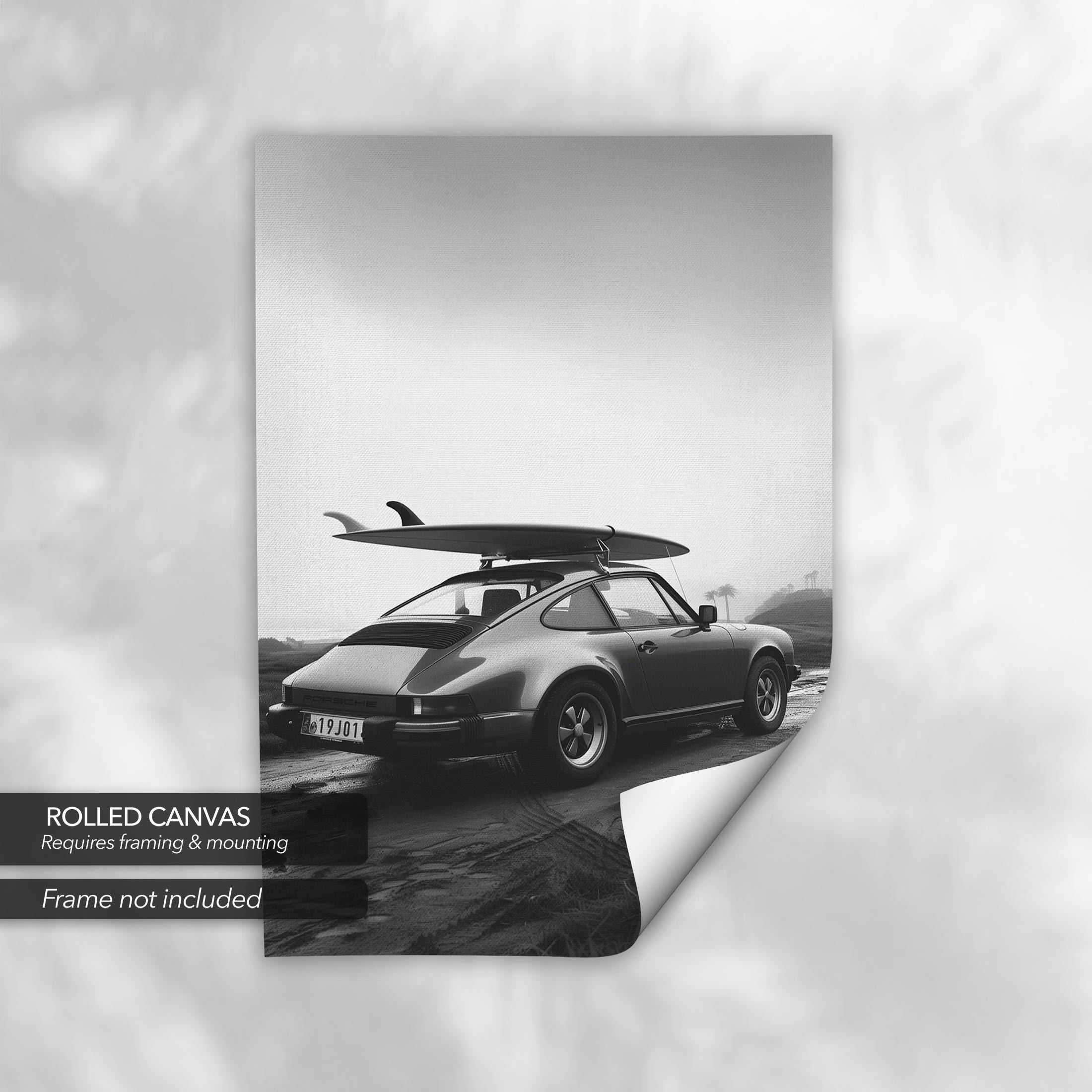 Porsche 911 Surfboard | Classic Car & Beach | Retro Automotive Canvas Art | Poster Print