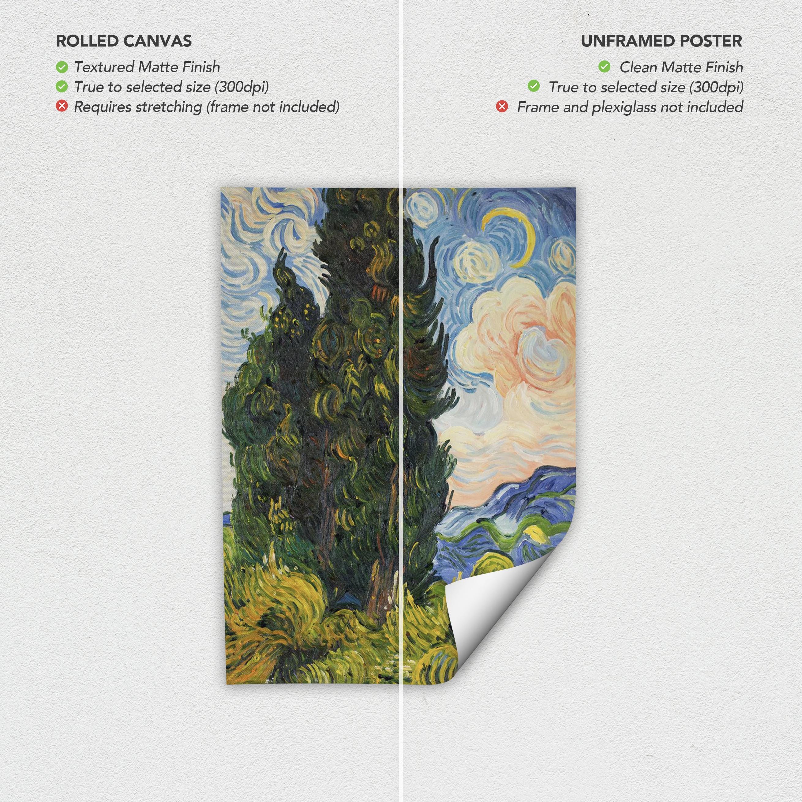 Vincent van Gogh Two Cypresses | Swirling Sky Landscape Canvas Art | Poster Print