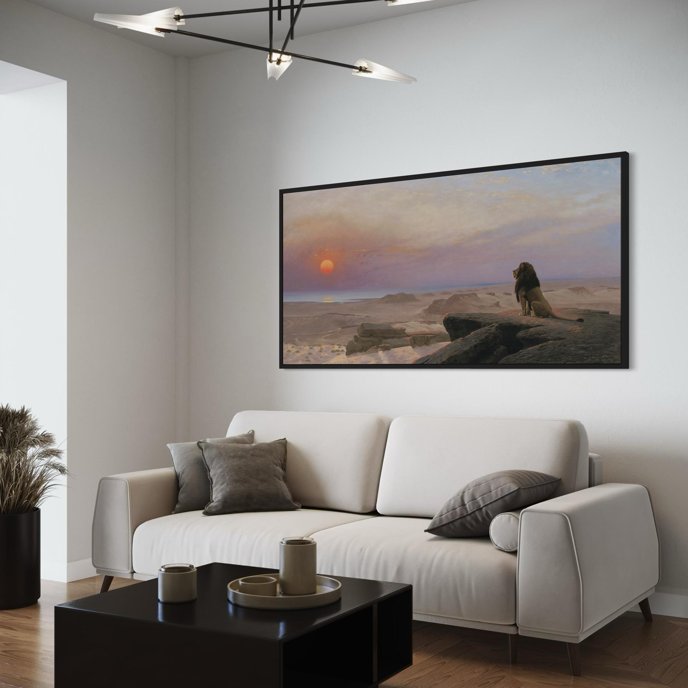 The Two Majesties by Jean-Leon Gerome | Lion Sunset Desert Canvas Art | Poster Print