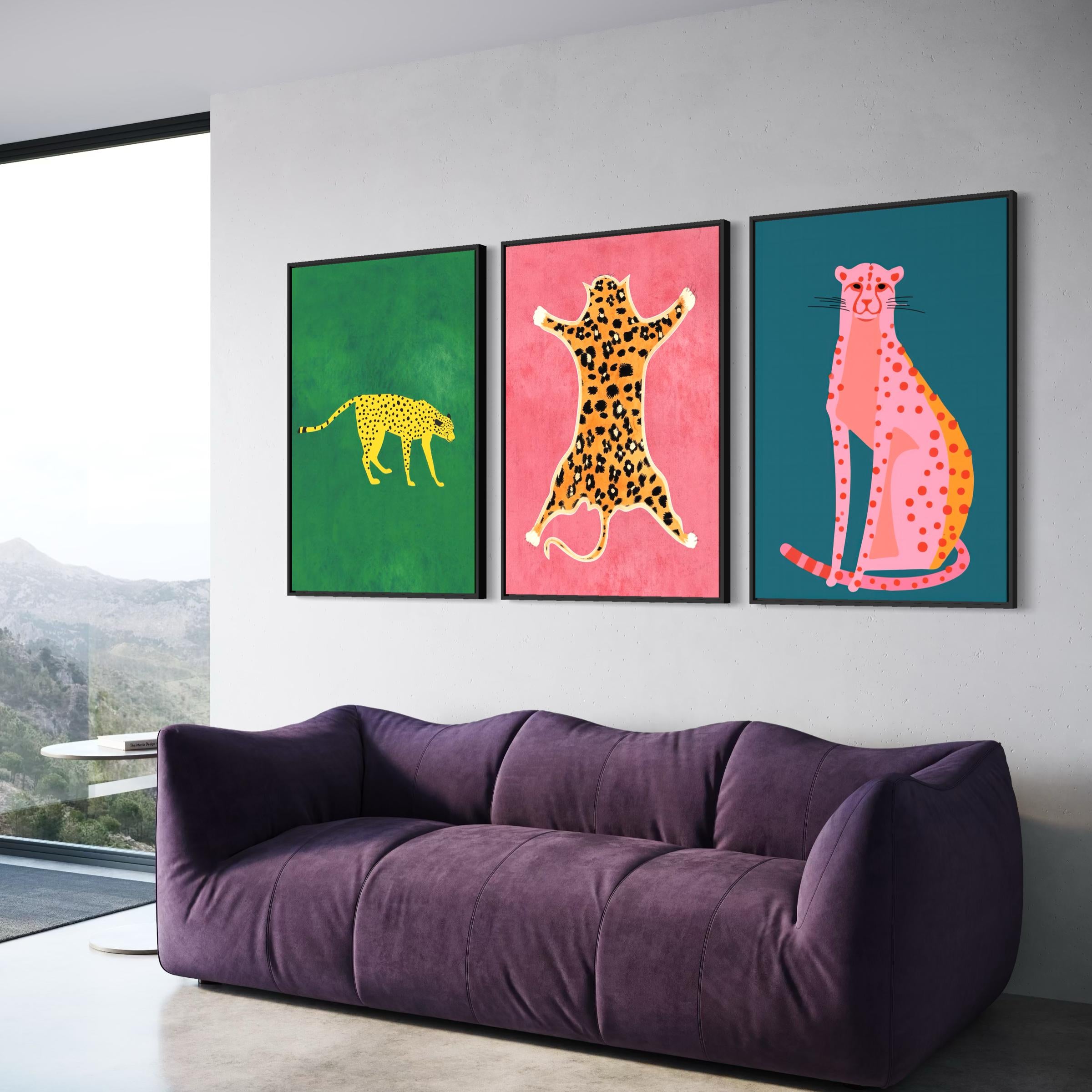 Set of 3 Prints Cheetah Cats Animal | Modern Boho Preppy Poster | Canvas Wall Art