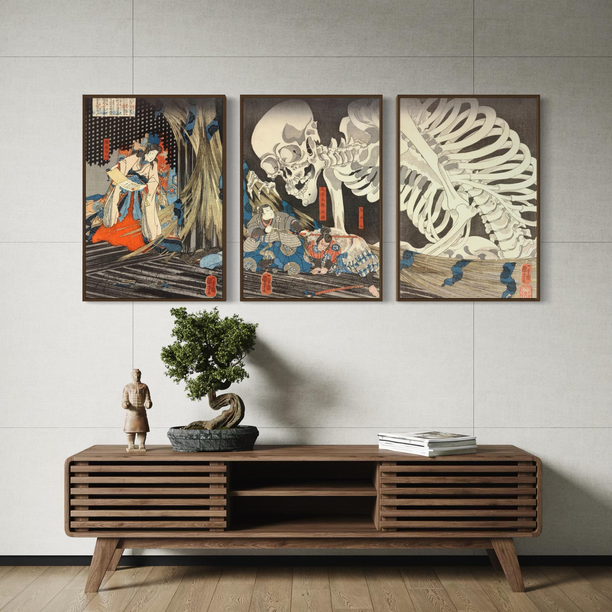Takiyasha Set Of 3 The Witch & the Skeleton Spectre Japanese Art Mix Poster Prints | Canvas Art