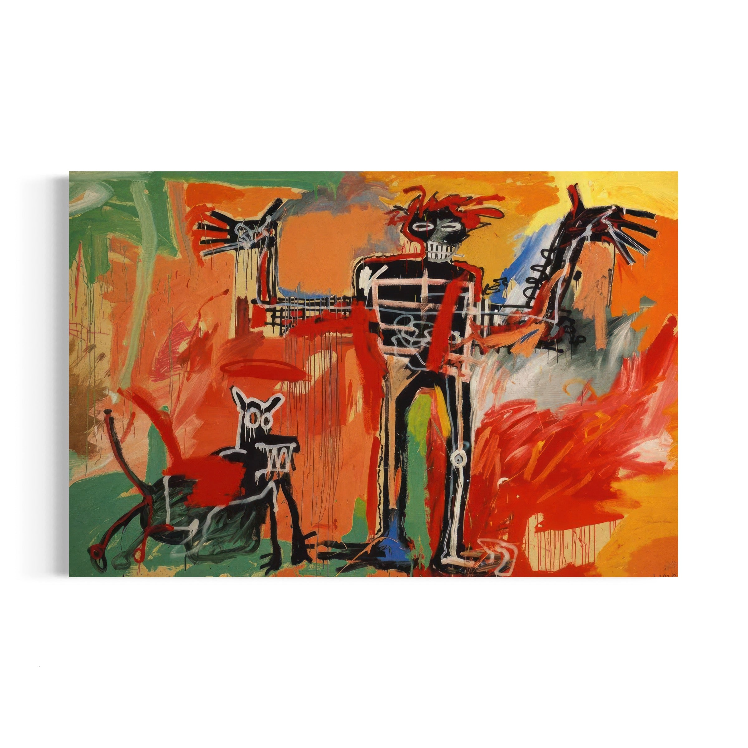 a painting of a skeleton and a dog