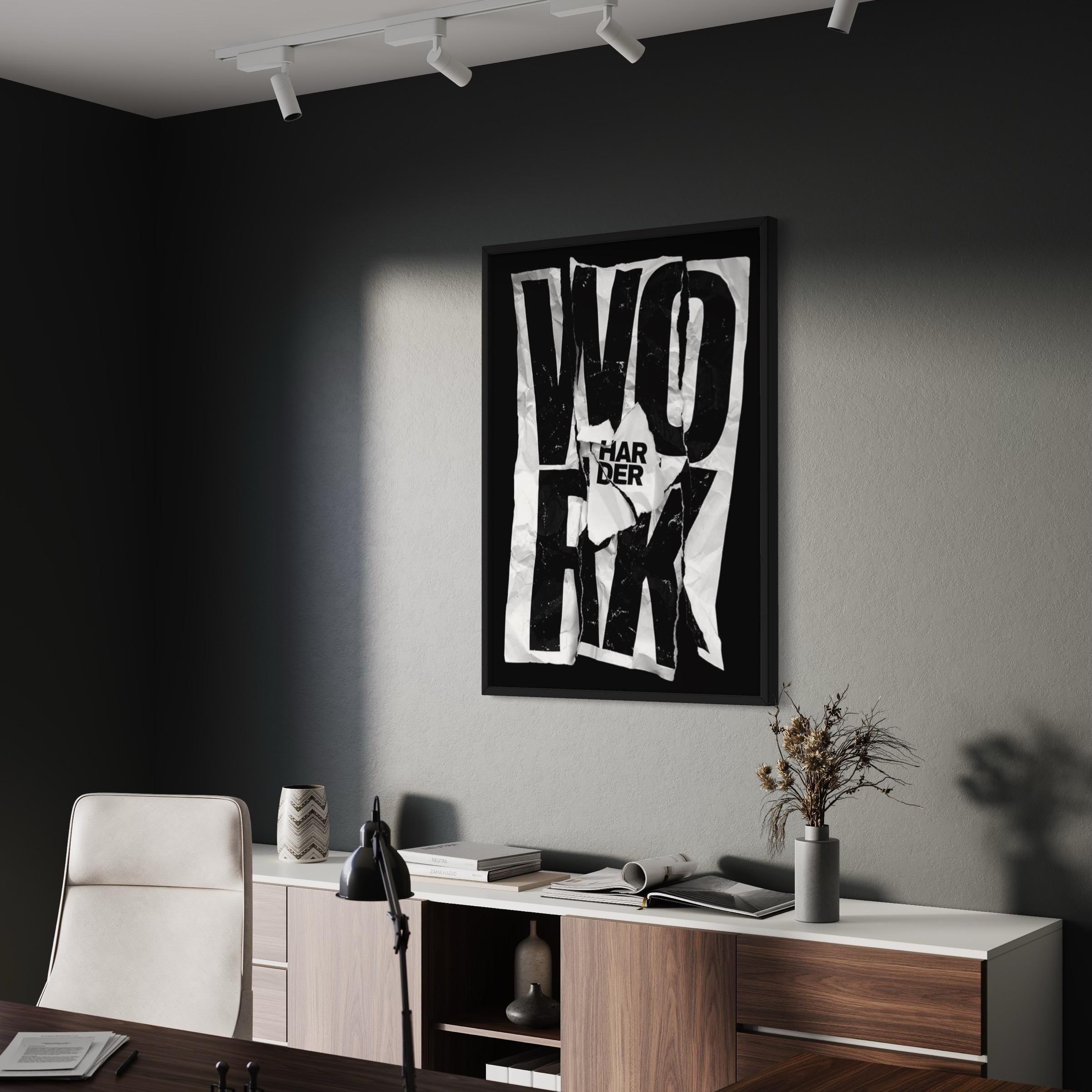 Work Harder Motivational Crumpled Paper Design Canvas Art | Poster Print