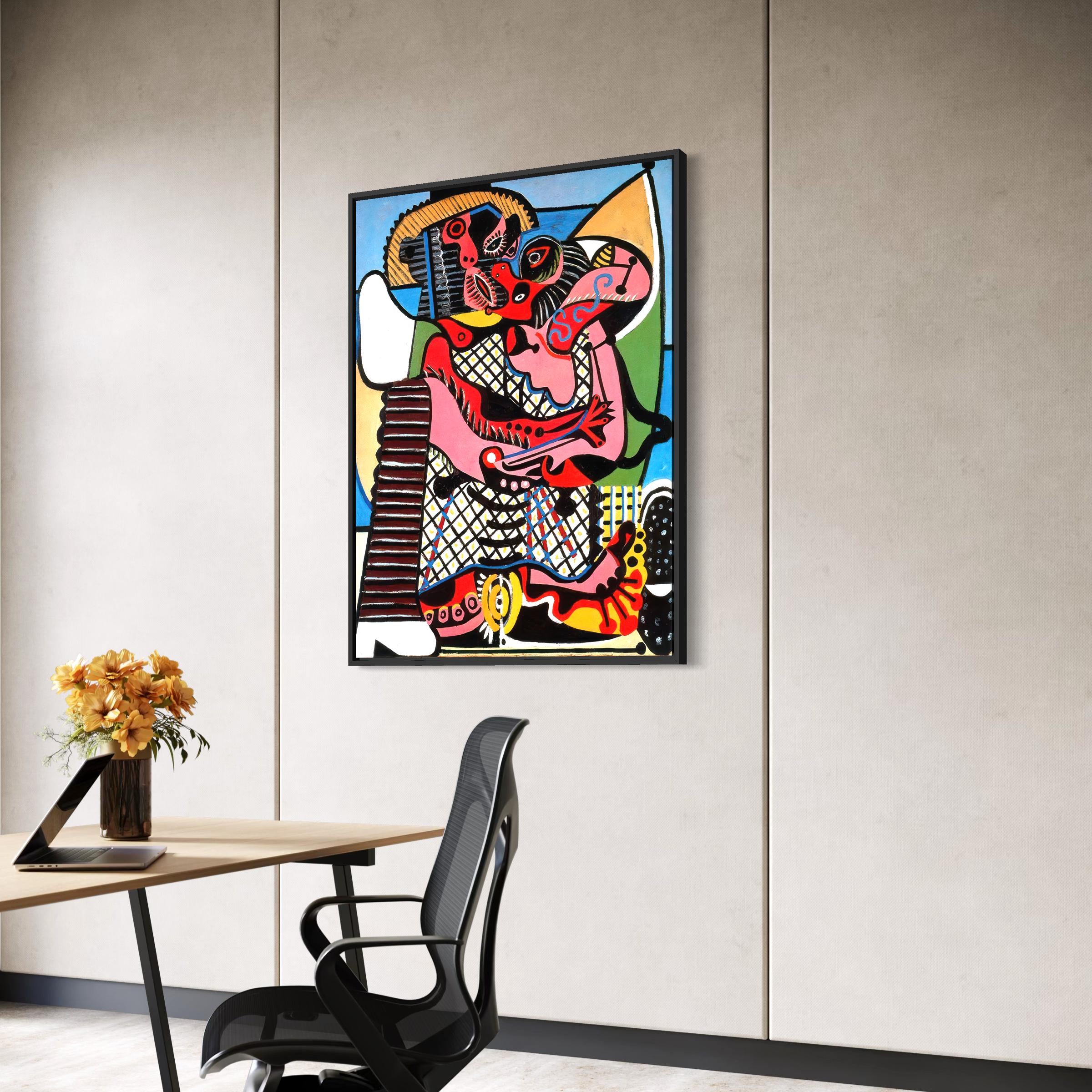 The Kiss Picasso | Abstract Love Canvas Wall Art | Cubism Colorful Poster Print