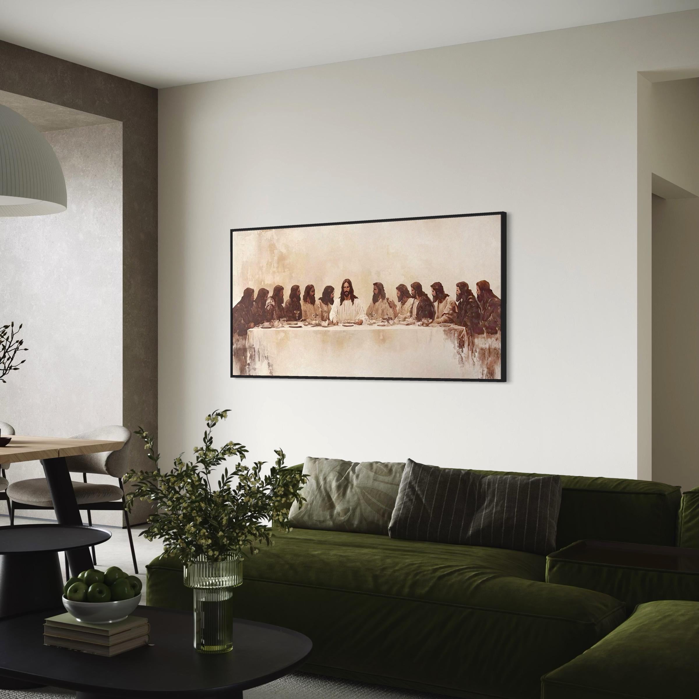 The Last Supper Canvas Wall Art | Watercolor Jesus Modern Christian Religious Poster Print