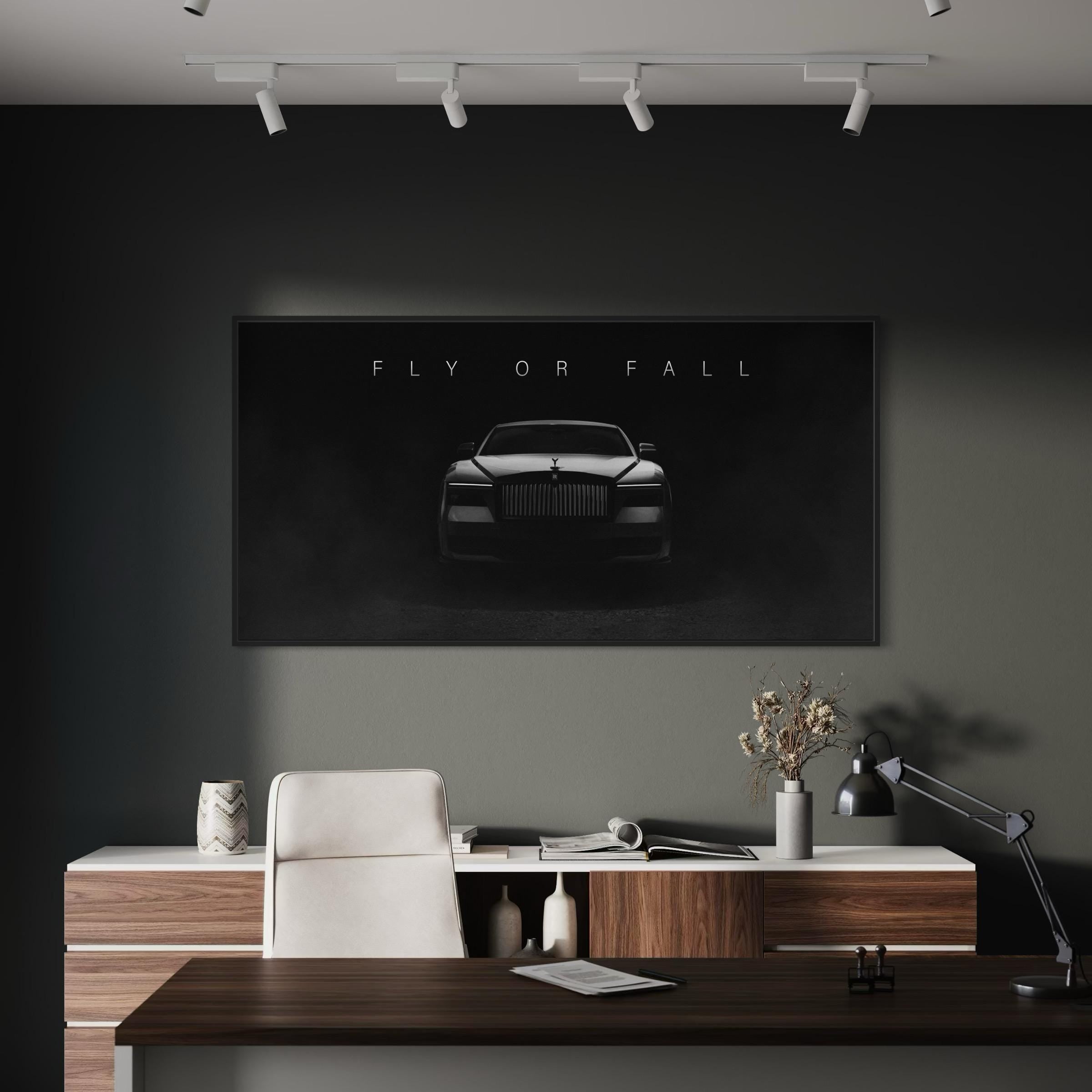 Fly or Fall Motivational Rolls Royce Quote | Spectre Luxury Man Cave Canvas Art | Poster Print