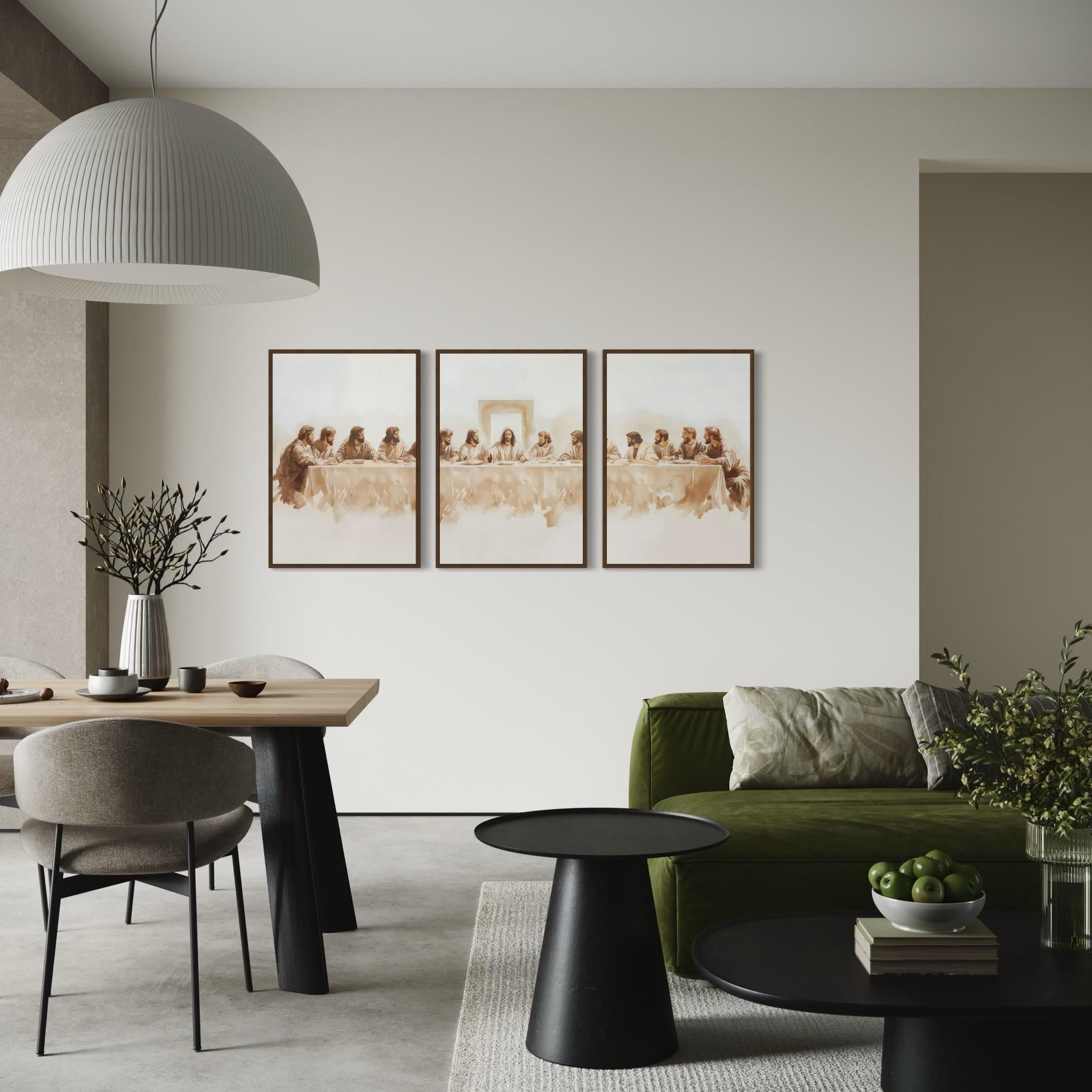 Framed Wall Art Set of 3 The Last Supper Jesus Poster Prints | Canvas Wall Art